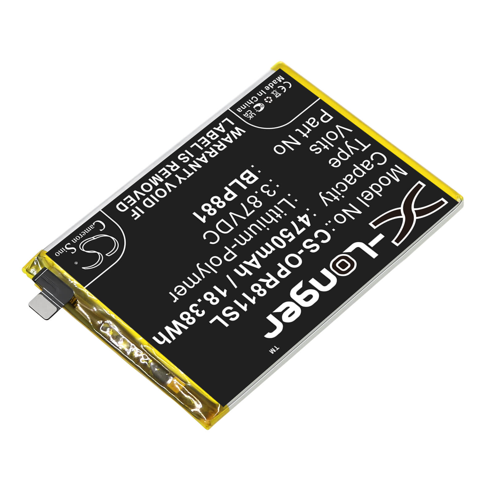 Li-Polymer Battery fits Oppo, Reno 4se, Reno 5k 3.87V, 4750mAh / 18.38Wh Mobile & SmartPhone Cameron Sino Technology Limited