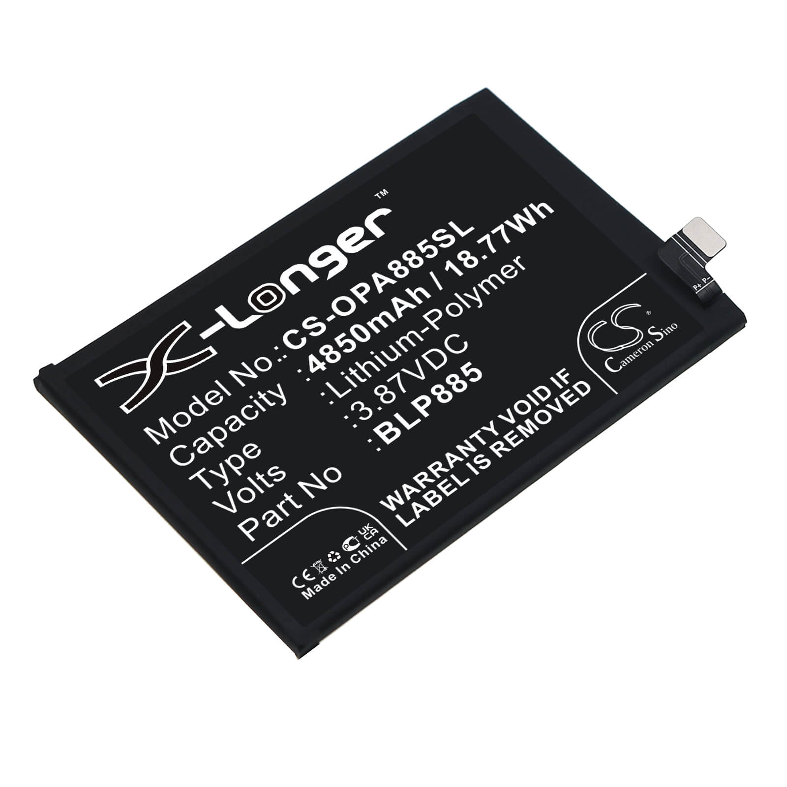 Li-Polymer Battery fits Oppo, A96, Cph2333 3.87V, 4850mAh / 18.77Wh Mobile & SmartPhone Cameron Sino Technology Limited