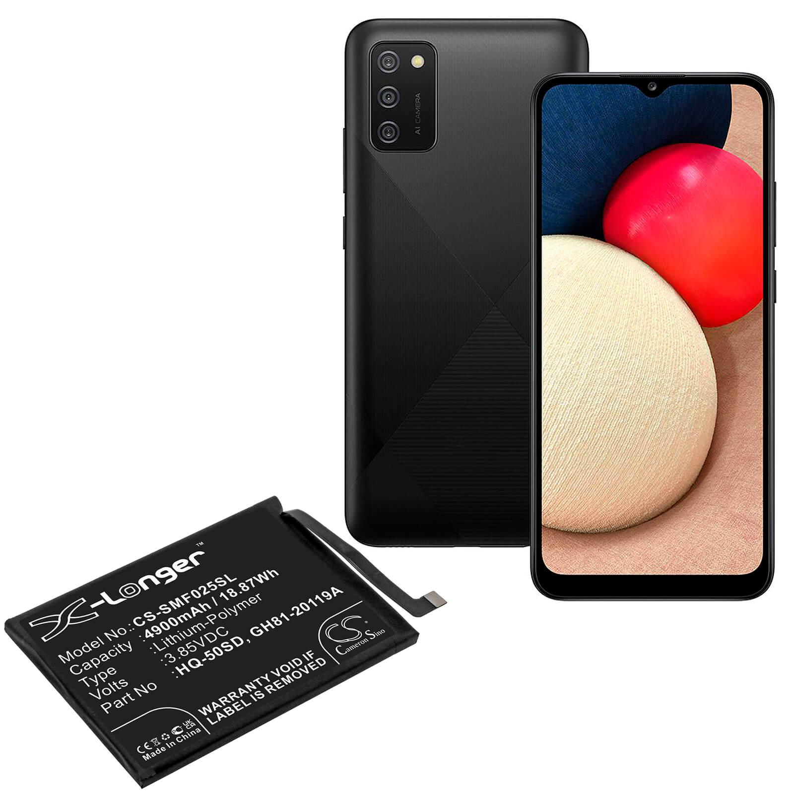 Li-Polymer Battery fits Samsung, Galaxy A02s, Galaxy A02s 2020 3.85V, 4900mAh / 18.87Wh Mobile & SmartPhone Cameron Sino Technology Limited