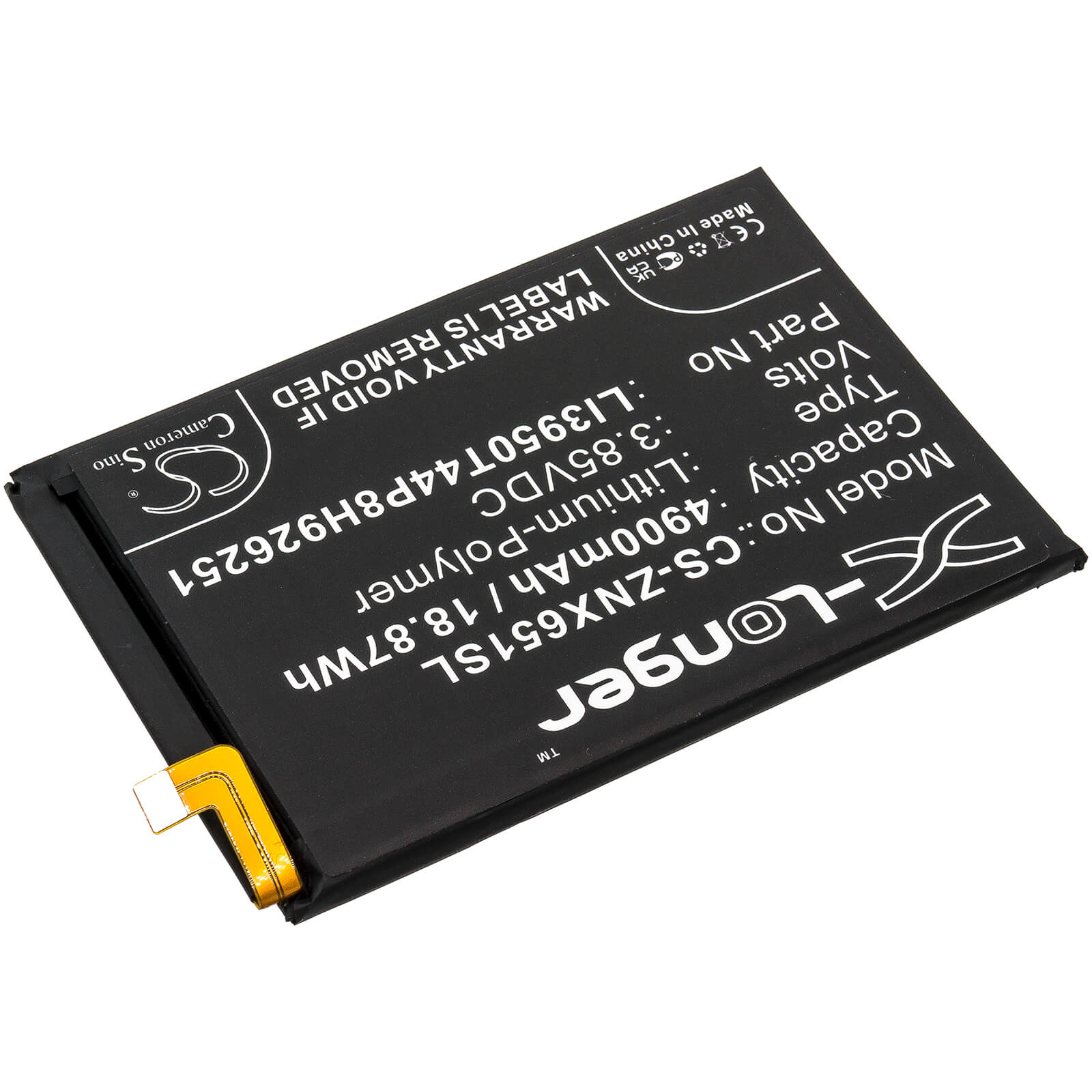 Li-Polymer Battery fits Zte, Nubia Play, Nubia Play 5g 3.85V, 4900mAh / 18.87Wh Mobile & SmartPhone Cameron Sino Technology Limited