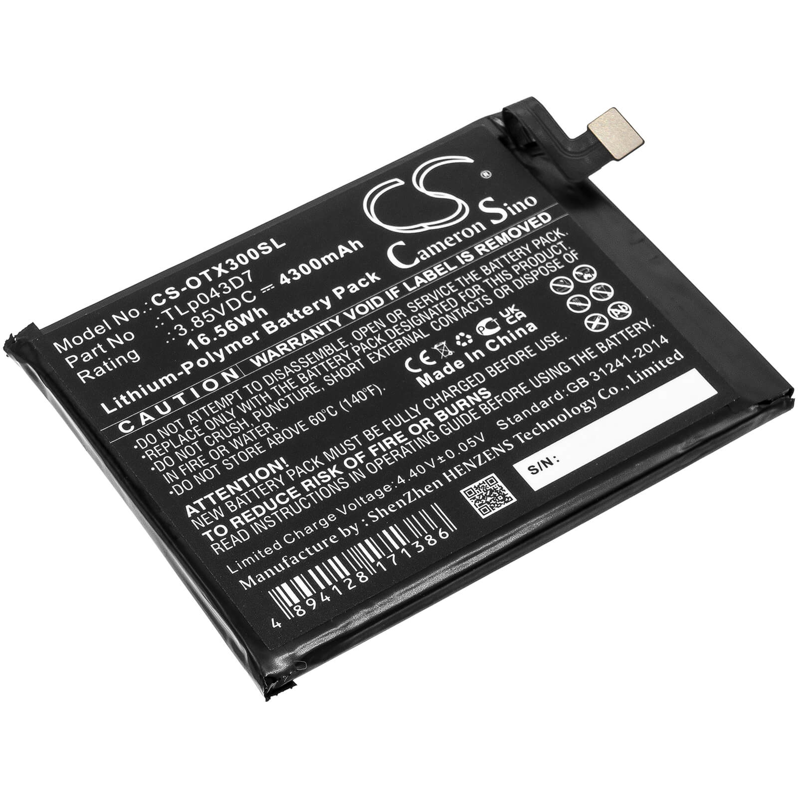 Li-Polymer Battery fits Alcatel, 3x, 5x 3.85V, 4300mAh / 16.56Wh Mobile & SmartPhone Cameron Sino Technology Limited