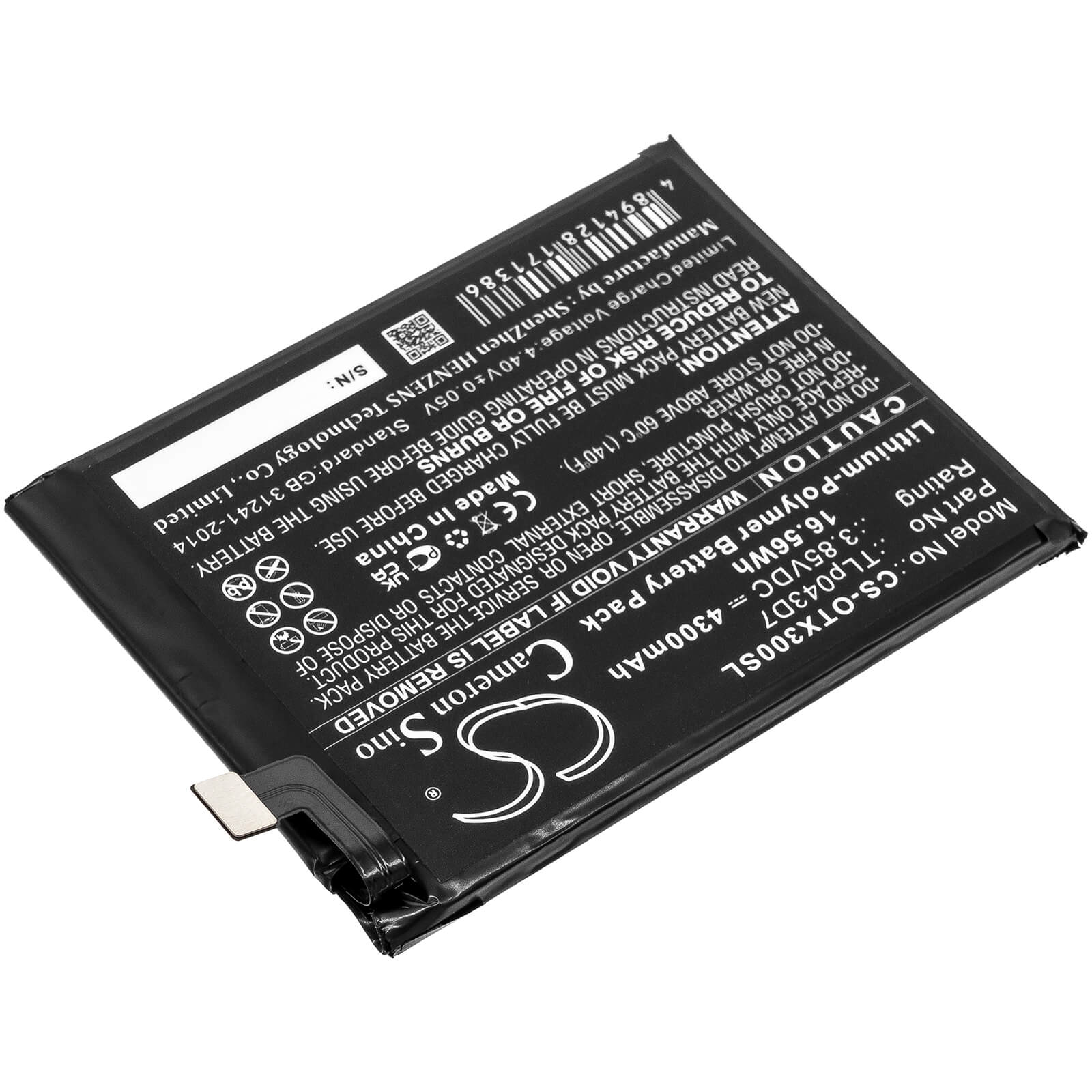Li-Polymer Battery fits Alcatel, 3x, 5x 3.85V, 4300mAh / 16.56Wh Mobile & SmartPhone Cameron Sino Technology Limited