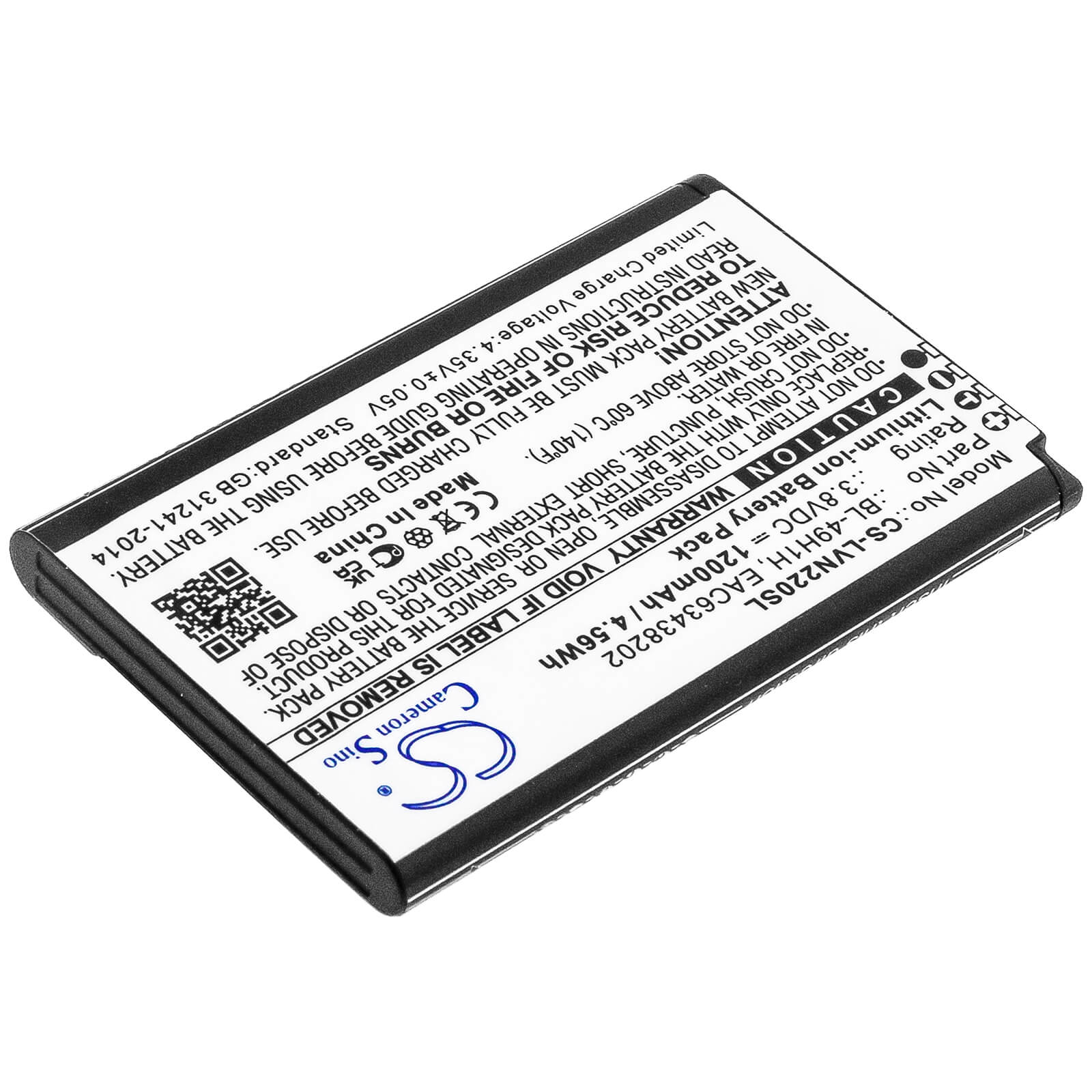 Li-ion Battery fits Lg, Classic Flip, Exalt Lte 4g 3.8V, 1200mAh / 4.56Wh Mobile & SmartPhone Cameron Sino Technology Limited