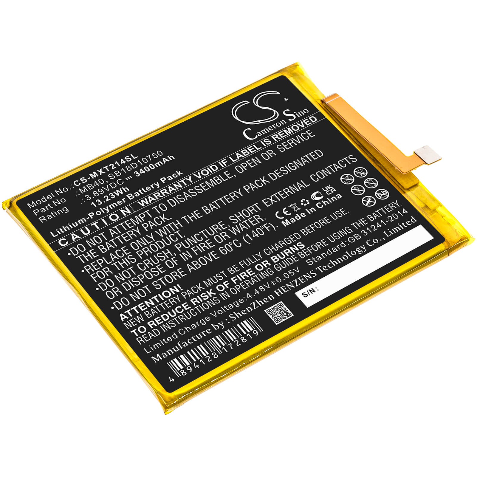 Li-Polymer Battery fits Motorola, Edge 20 5g 2021, Moto Edge 20 5g 3.89V, 3400mAh / 13.23Wh Mobile & SmartPhone Cameron Sino Technology Limited