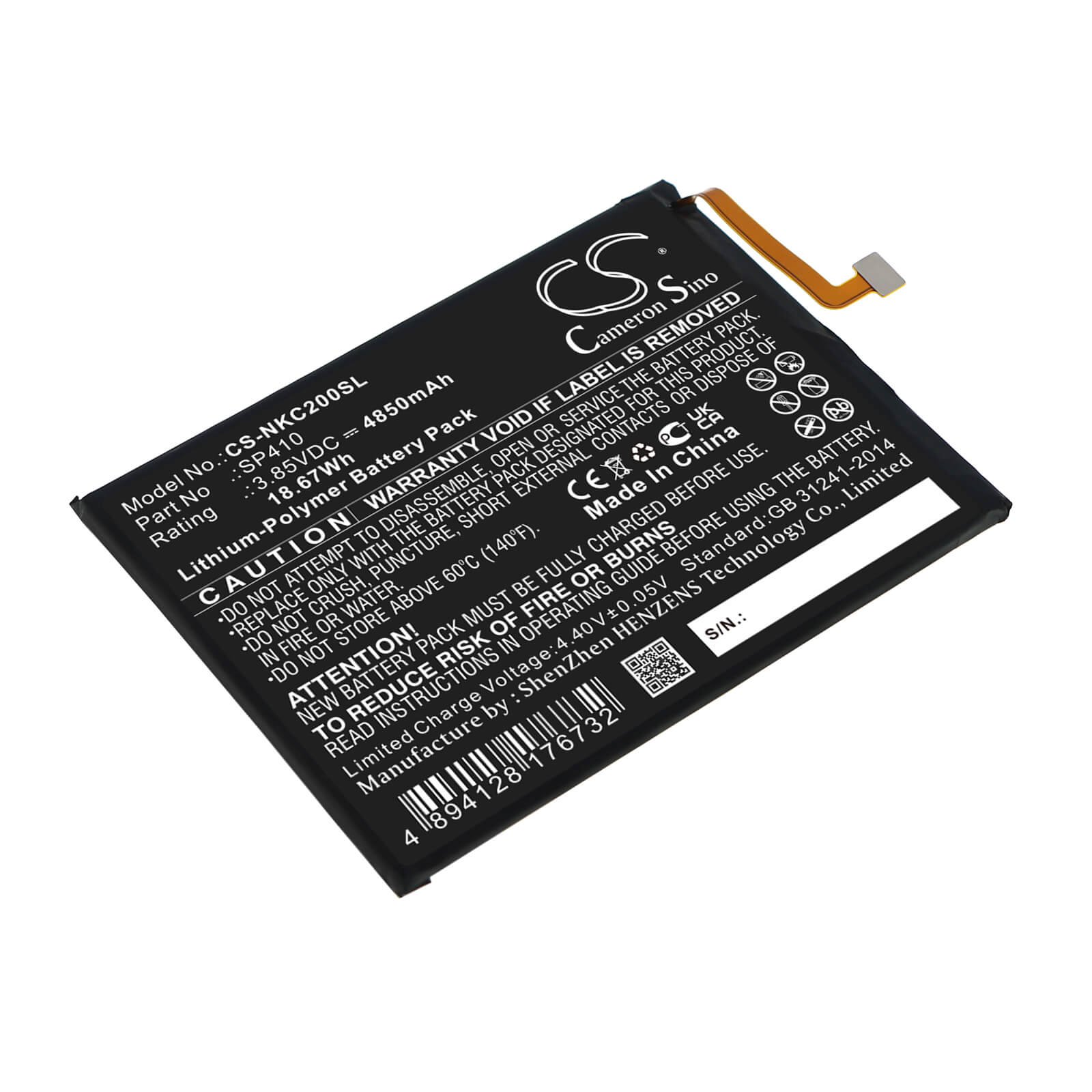 Li-Polymer Battery fits Nokia, C20 Plus, Ta-1380 3.85V, 4850mAh / 18.67Wh Mobile & SmartPhone Cameron Sino Technology Limited