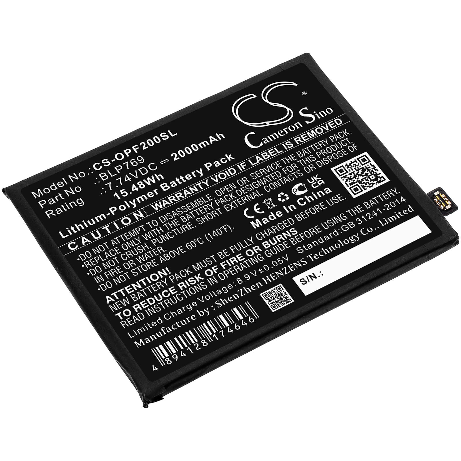 Li-Polymer Battery fits Oppo, Find X2, Pdem10 7.74V, 2000mAh / 15.48Wh Mobile & SmartPhone Cameron Sino Technology Limited