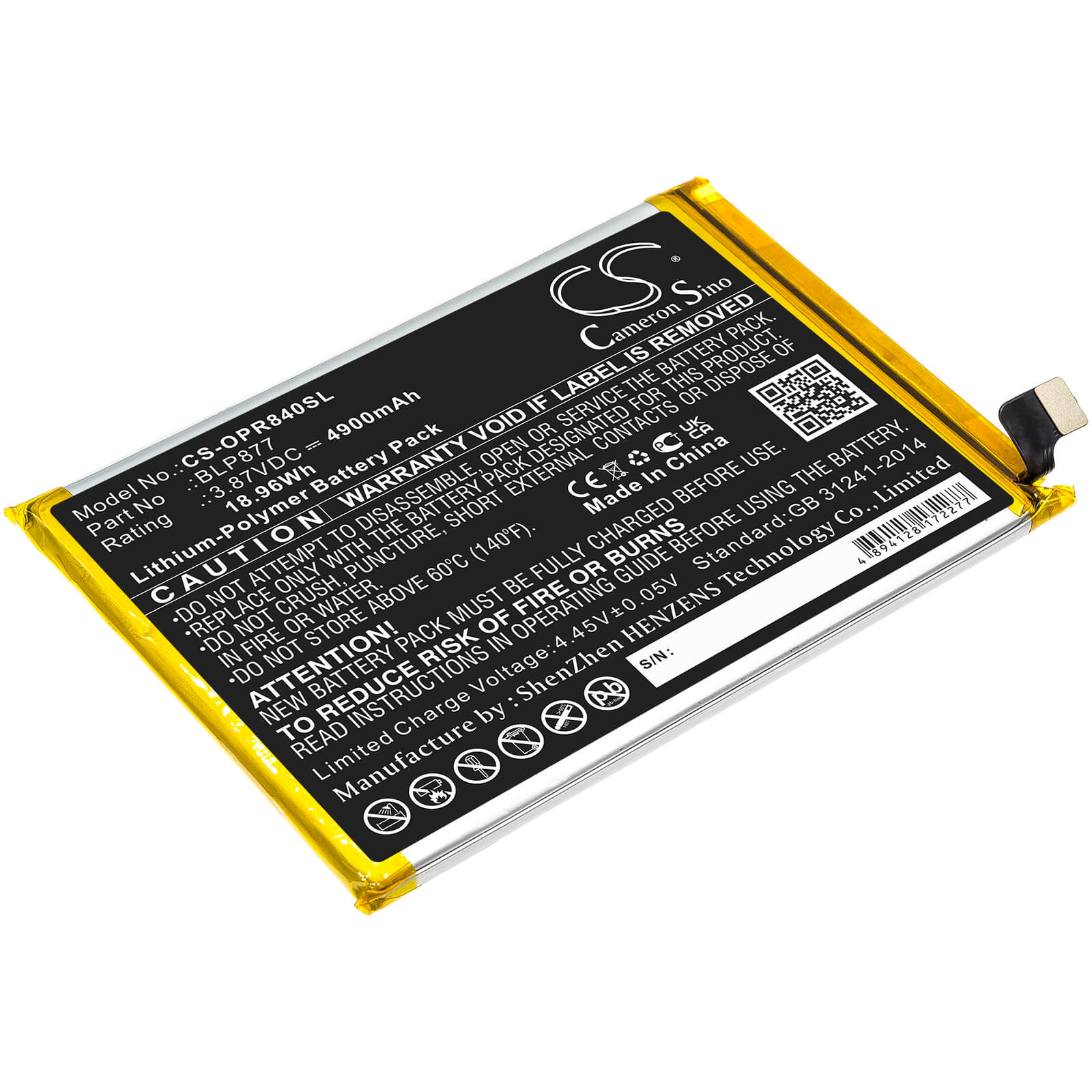 Li-Polymer Battery fits Oppo, Realme 8i 3.87V, 4900mAh / 18.96Wh Mobile & SmartPhone Cameron Sino Technology Limited
