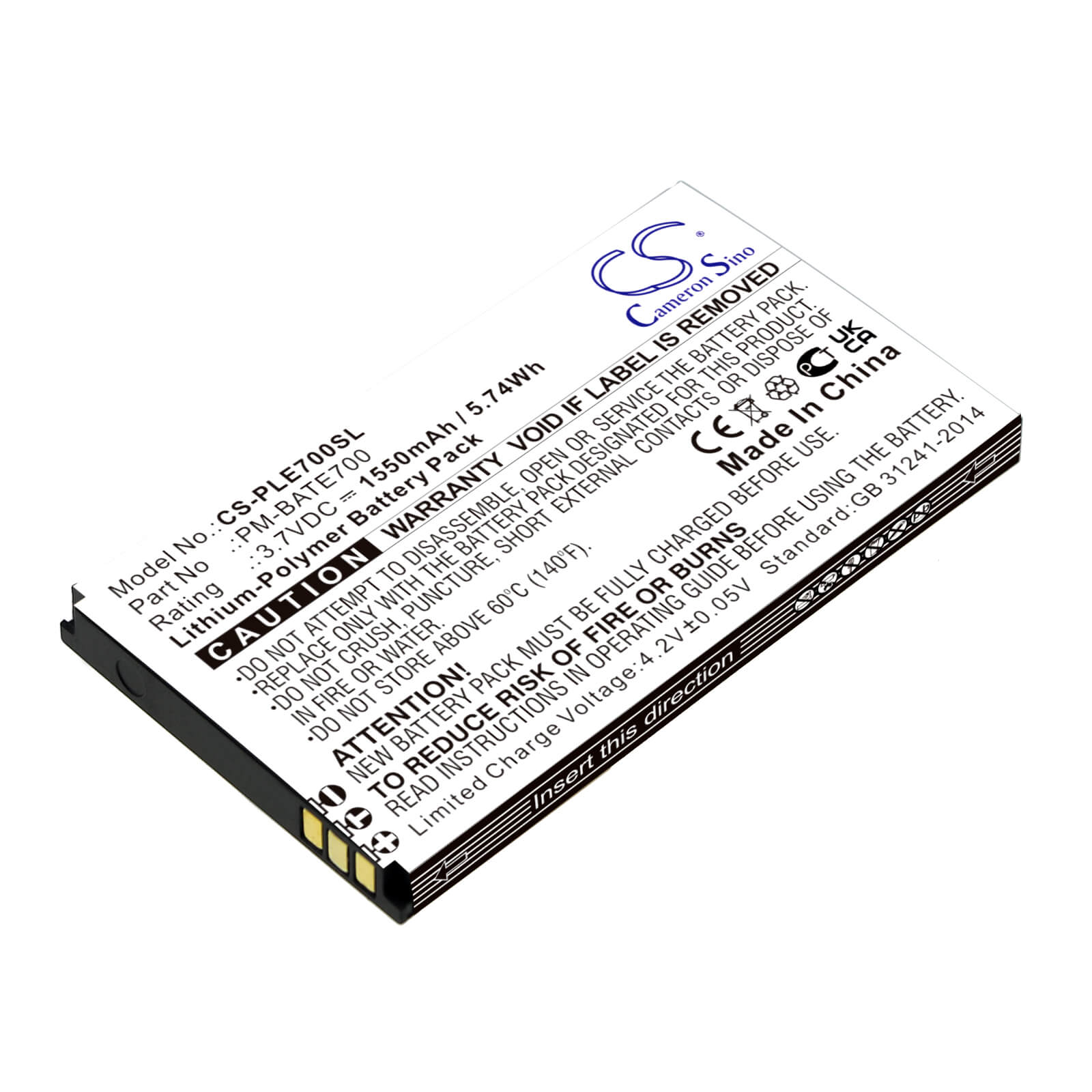 Li-Polymer Battery fits Plum, E700, Ram 7 3.7V, 1550mAh / 5.74Wh Mobile & SmartPhone Cameron Sino Technology Limited