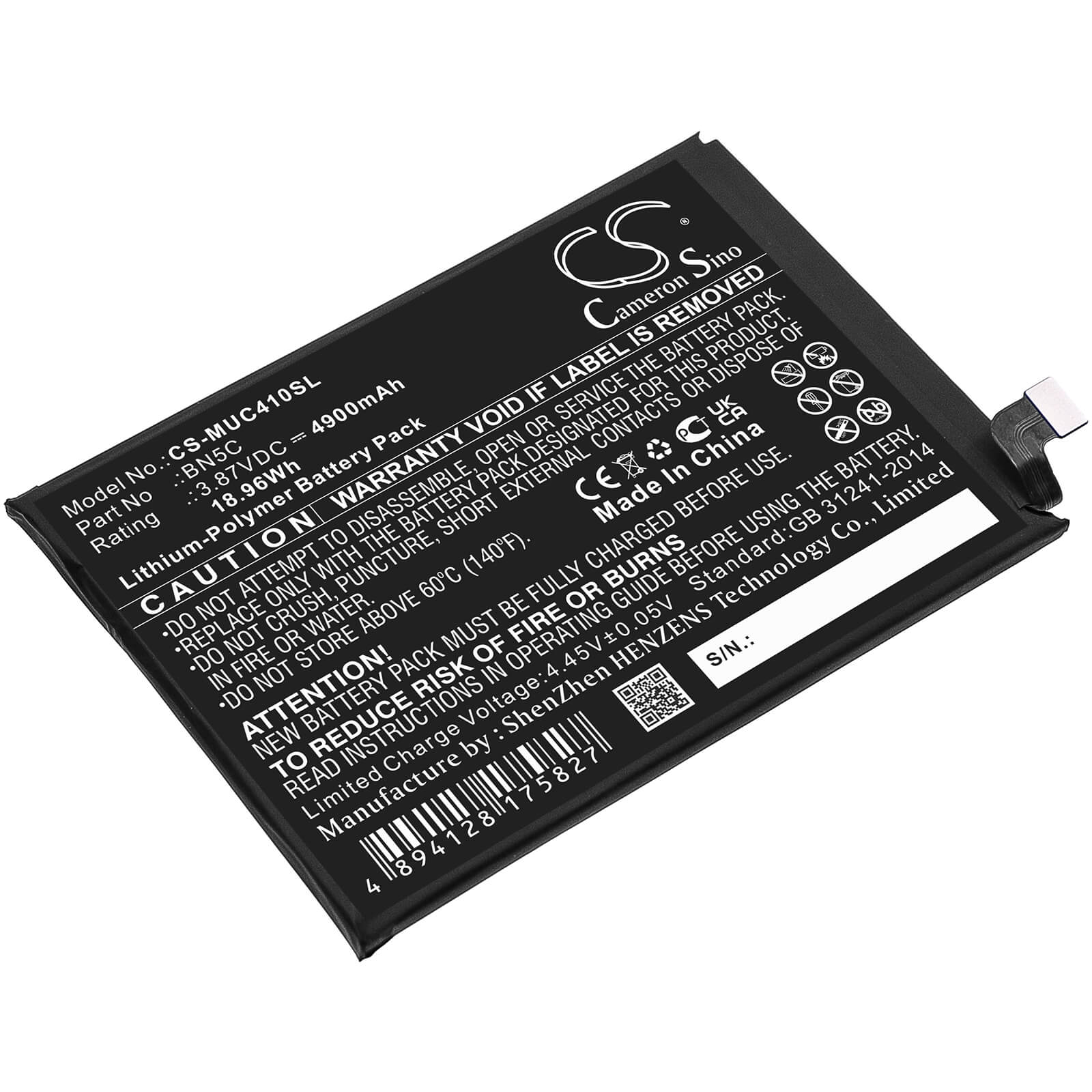 Li-Polymer Battery fits Poco, 21091116ag, M4 Pro 5g 3.87V, 4900mAh / 18.96Wh Mobile & SmartPhone Cameron Sino Technology Limited