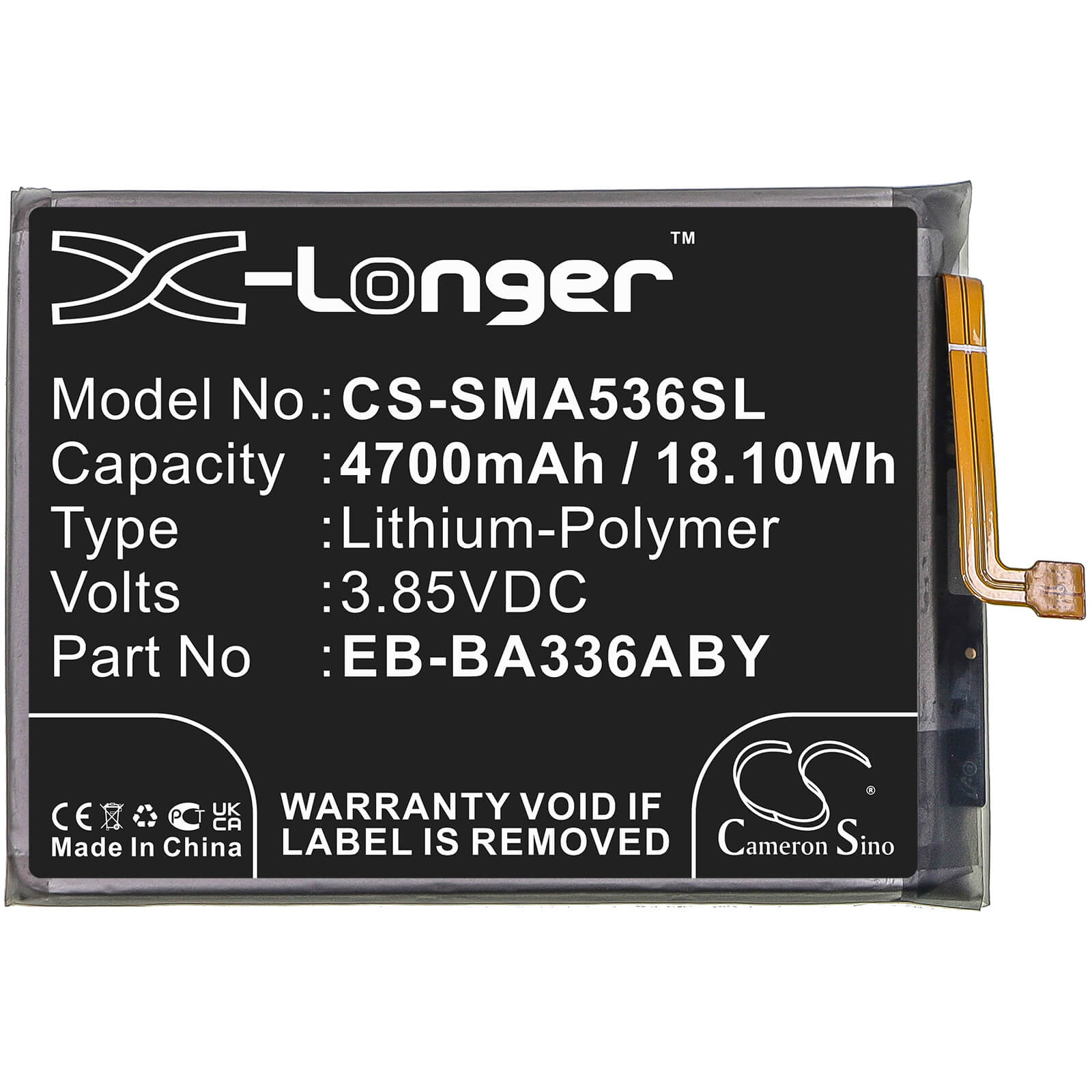 Li-Polymer Battery fits Samsung, Galaxy A53 5g 2022, Sm-a5360 3.85V, 4700mAh / 18.10Wh Mobile & SmartPhone Cameron Sino Technology Limited