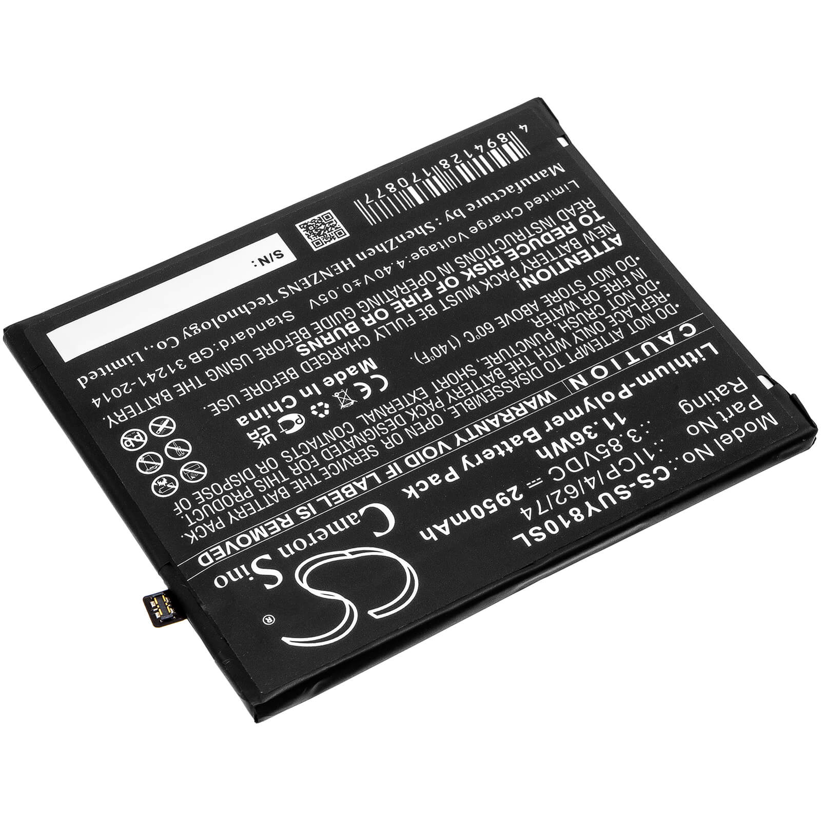 Li-Polymer Battery fits Sugar, Y8 Max 3.85V, 2950mAh / 11.36Wh Mobile & SmartPhone Cameron Sino Technology Limited