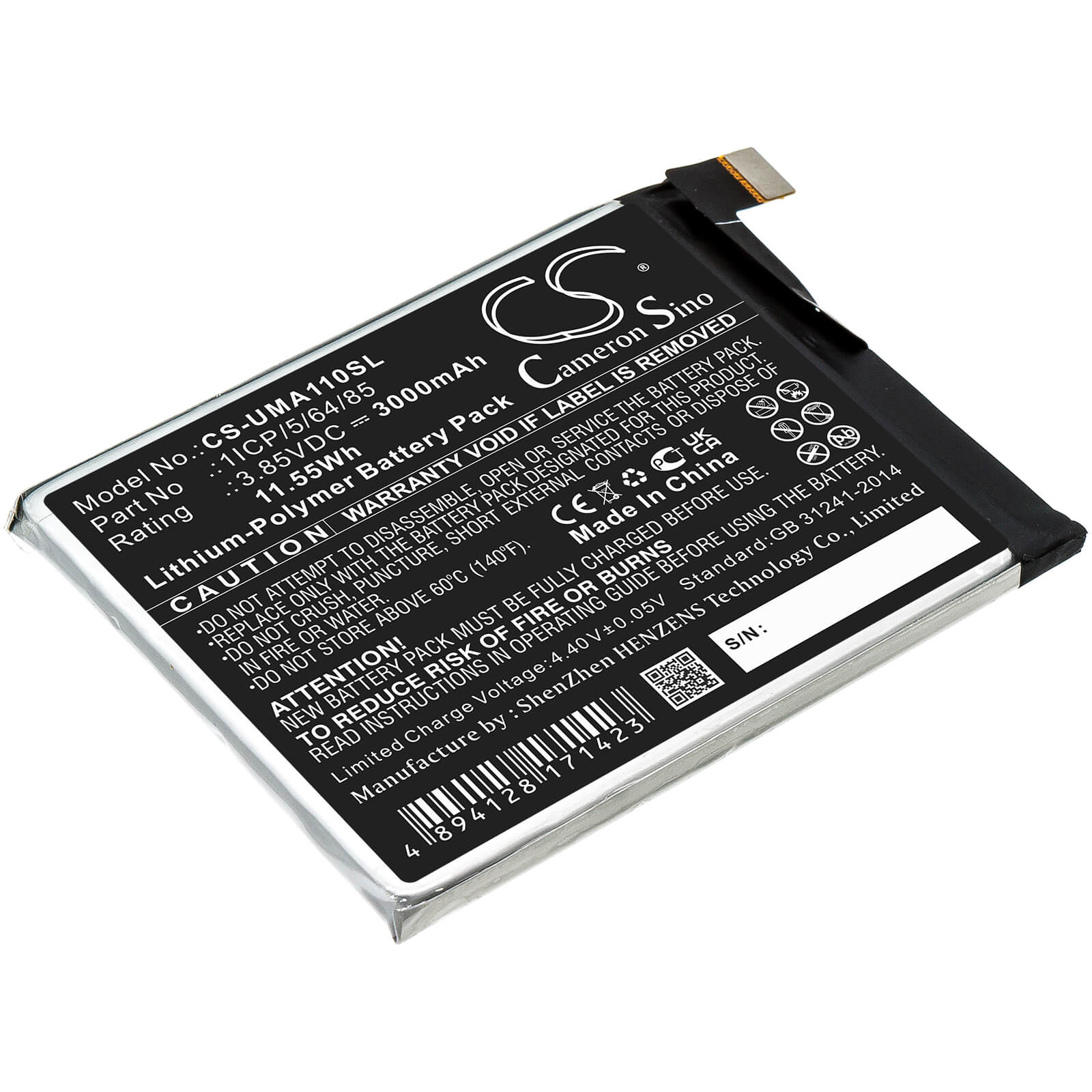 Li-Polymer Battery fits Umi, Umidigi A1 Pro 3.85V, 3000mAh / 11.55Wh Mobile & SmartPhone Cameron Sino Technology Limited