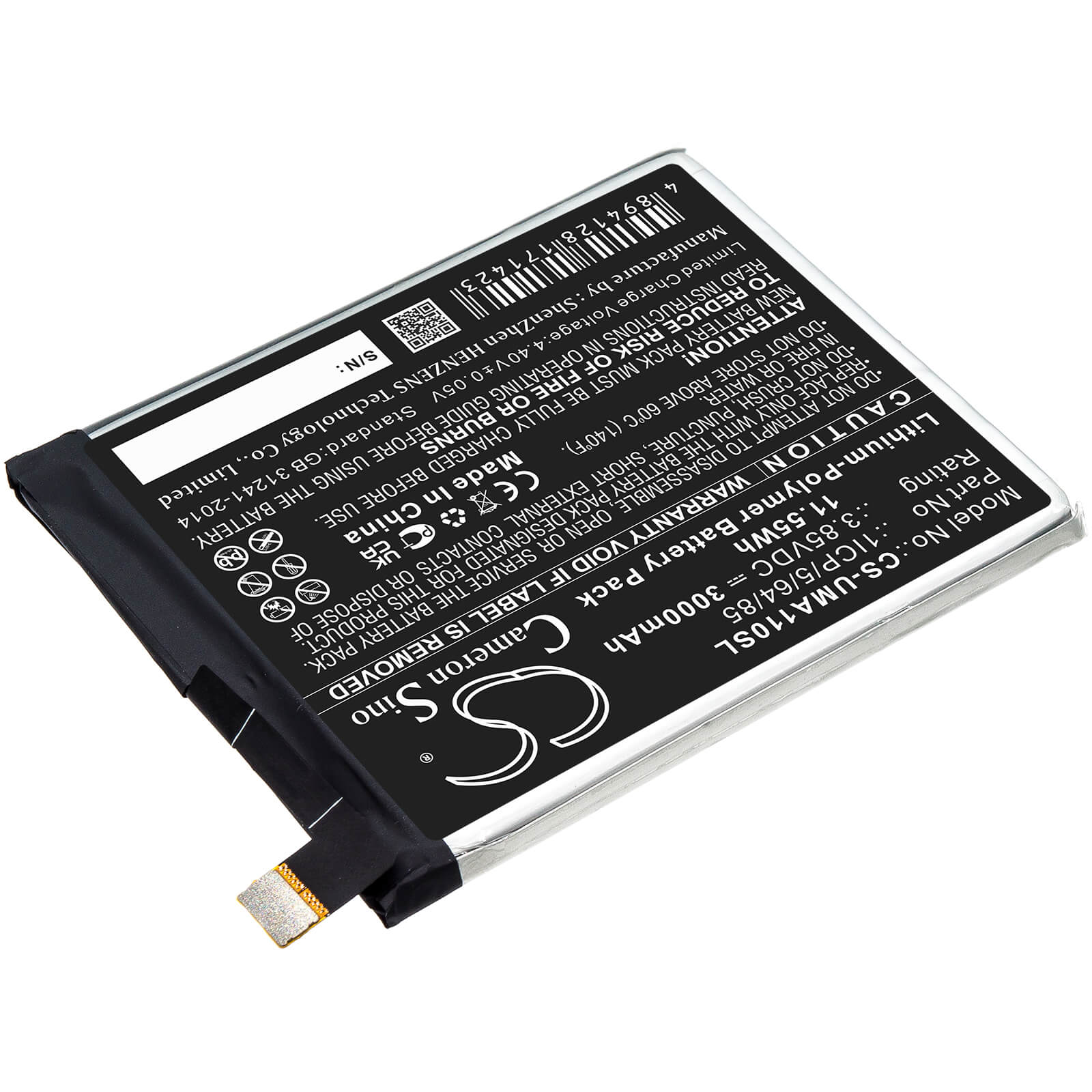 Li-Polymer Battery fits Umi, Umidigi A1 Pro 3.85V, 3000mAh / 11.55Wh Mobile & SmartPhone Cameron Sino Technology Limited