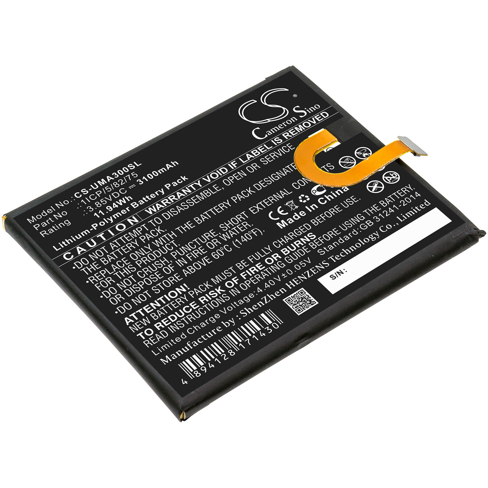 Li-Polymer Battery fits Umi, Umidigi A3 3.85V, 3100mAh / 11.94Wh Mobile & SmartPhone Cameron Sino Technology Limited