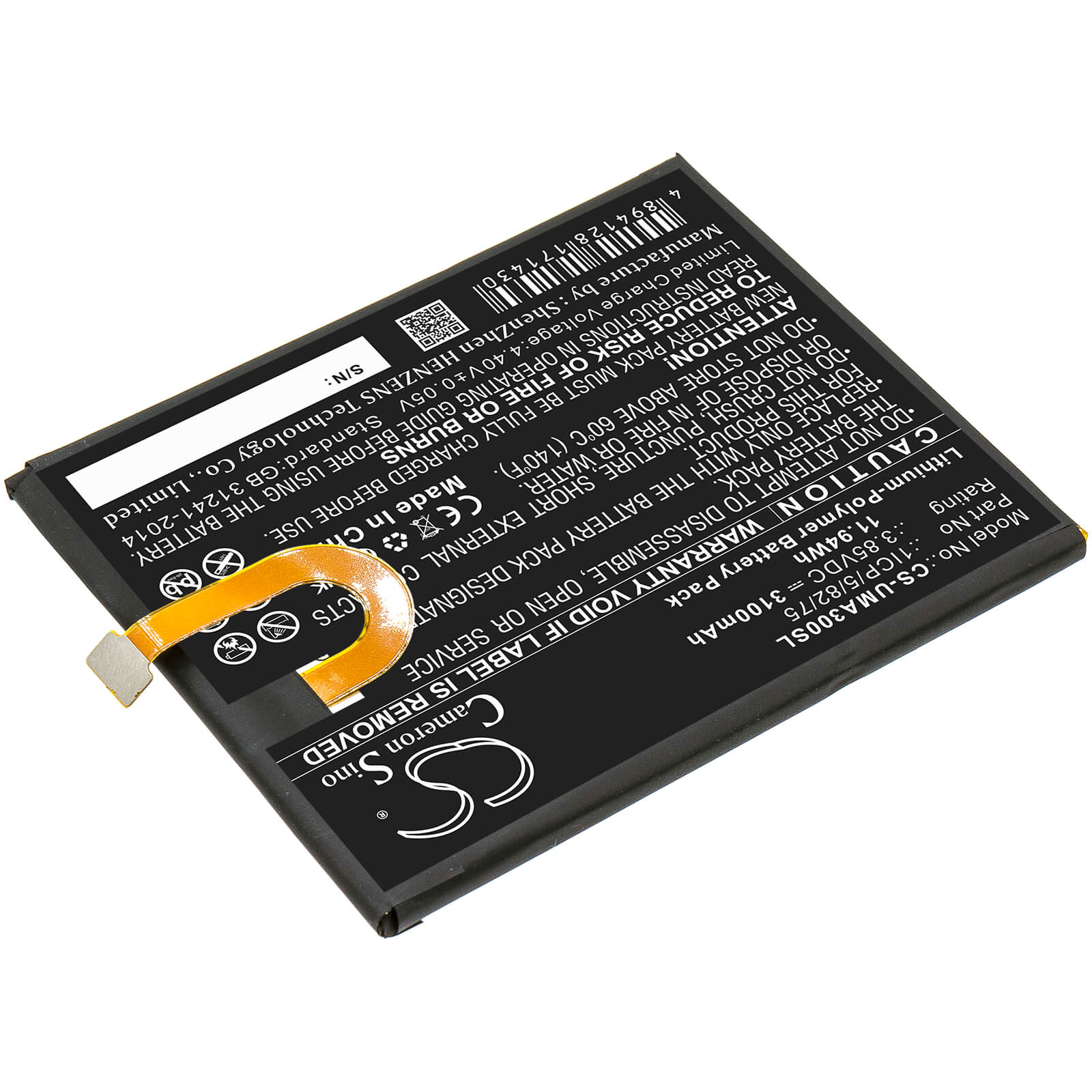 Li-Polymer Battery fits Umi, Umidigi A3 3.85V, 3100mAh / 11.94Wh Mobile & SmartPhone Cameron Sino Technology Limited