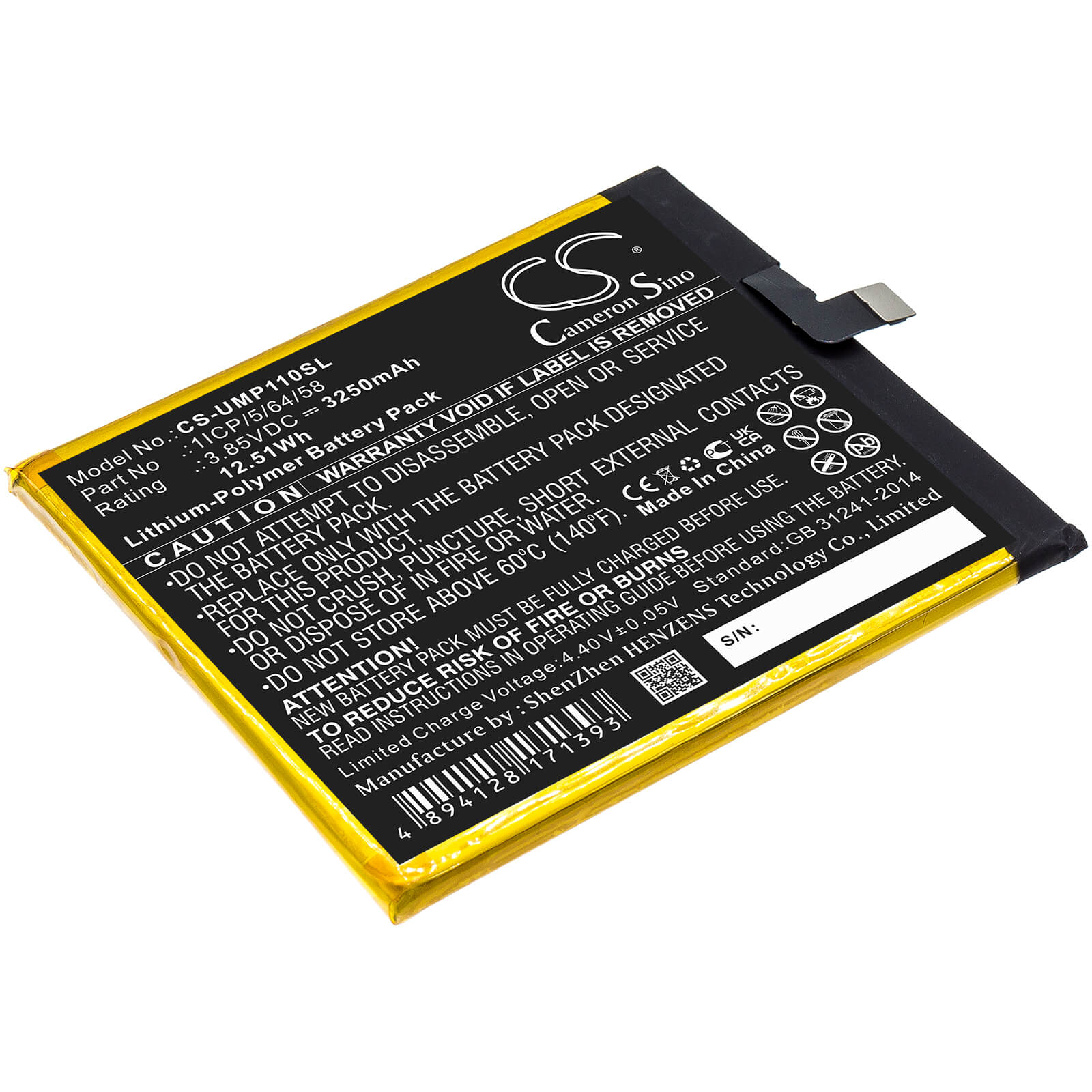 Li-ion Battery fits Umi, Umidigi One Pro 3.85V, 3250mAh / 12.51Wh Mobile & SmartPhone Cameron Sino Technology Limited
