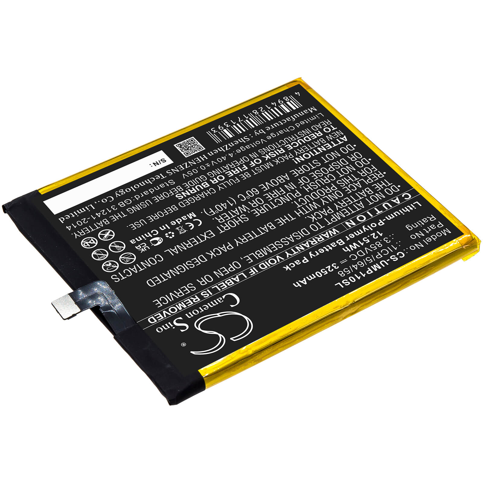 Li-ion Battery fits Umi, Umidigi One Pro 3.85V, 3250mAh / 12.51Wh Mobile & SmartPhone Cameron Sino Technology Limited