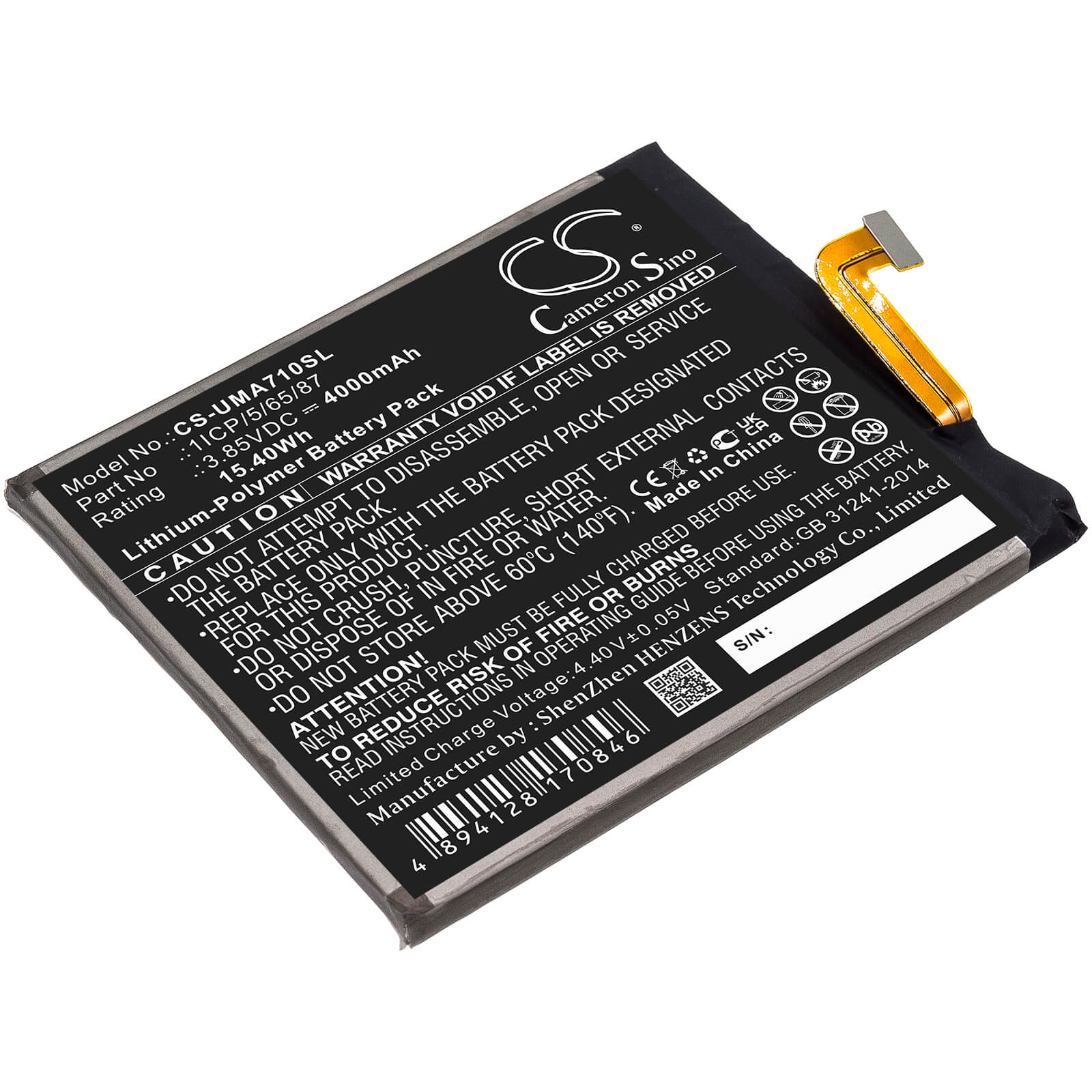 Li-Polymer Battery fits Umi, Umidigi A7 Pro 3.85V, 4000mAh / 15.40Wh Mobile & SmartPhone Cameron Sino Technology Limited