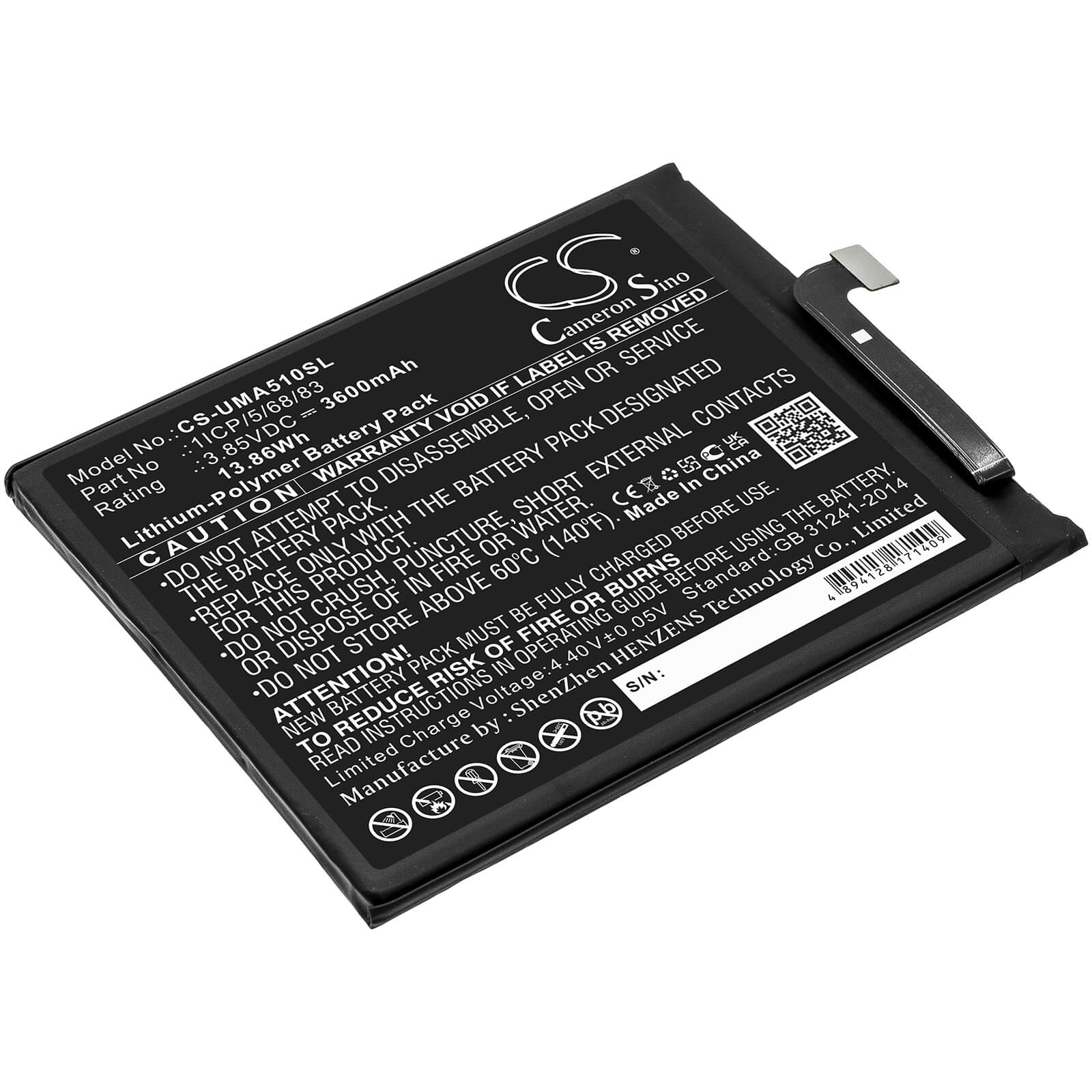 Li-Polymer Battery fits Umi, Umidigi A5 Pro 3.85V, 3600mAh / 13.86Wh Mobile & SmartPhone Cameron Sino Technology Limited