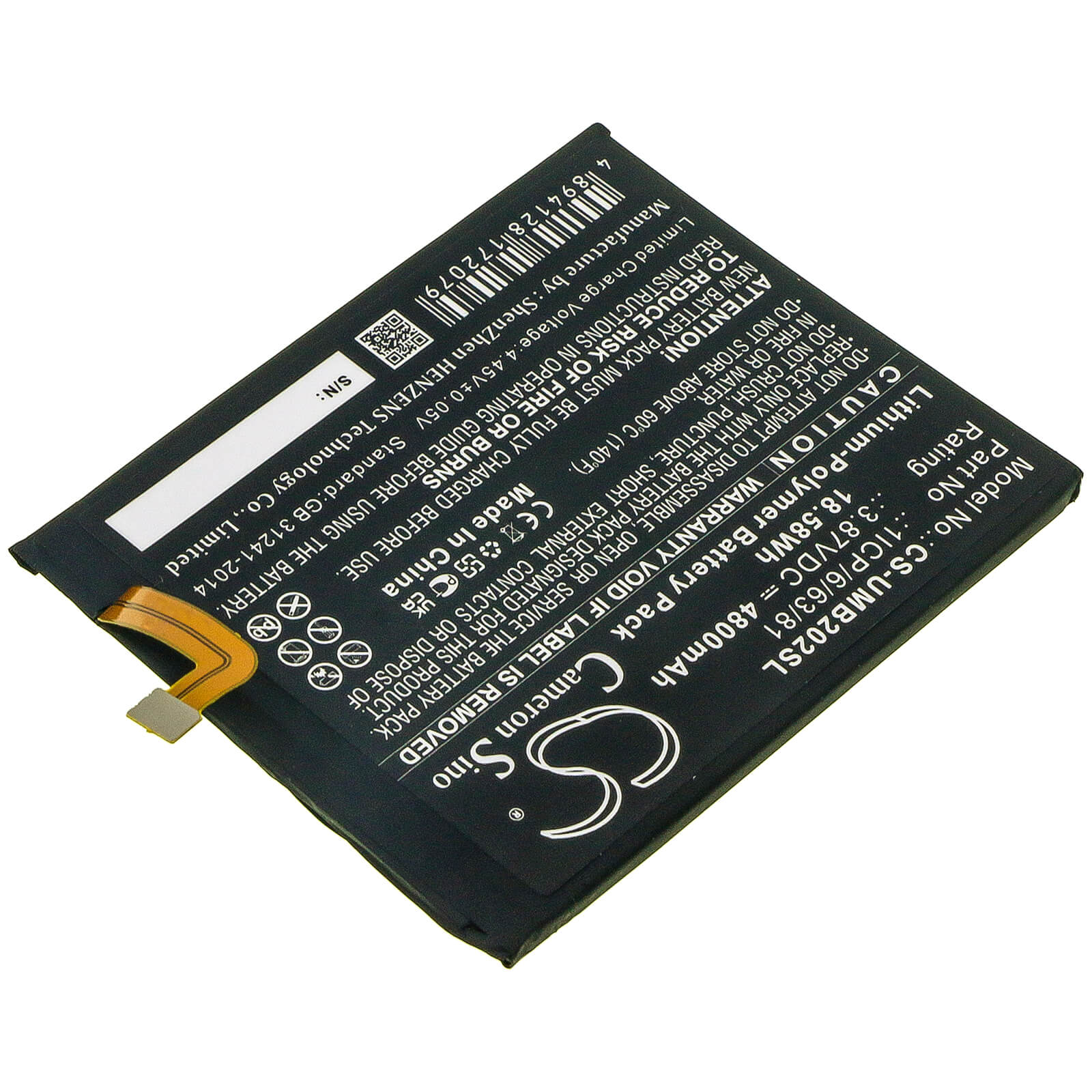 Li-Polymer Battery fits Umi, 2021, Umidigi Bison 3.87V, 4800mAh / 18.58Wh Mobile & SmartPhone Cameron Sino Technology Limited