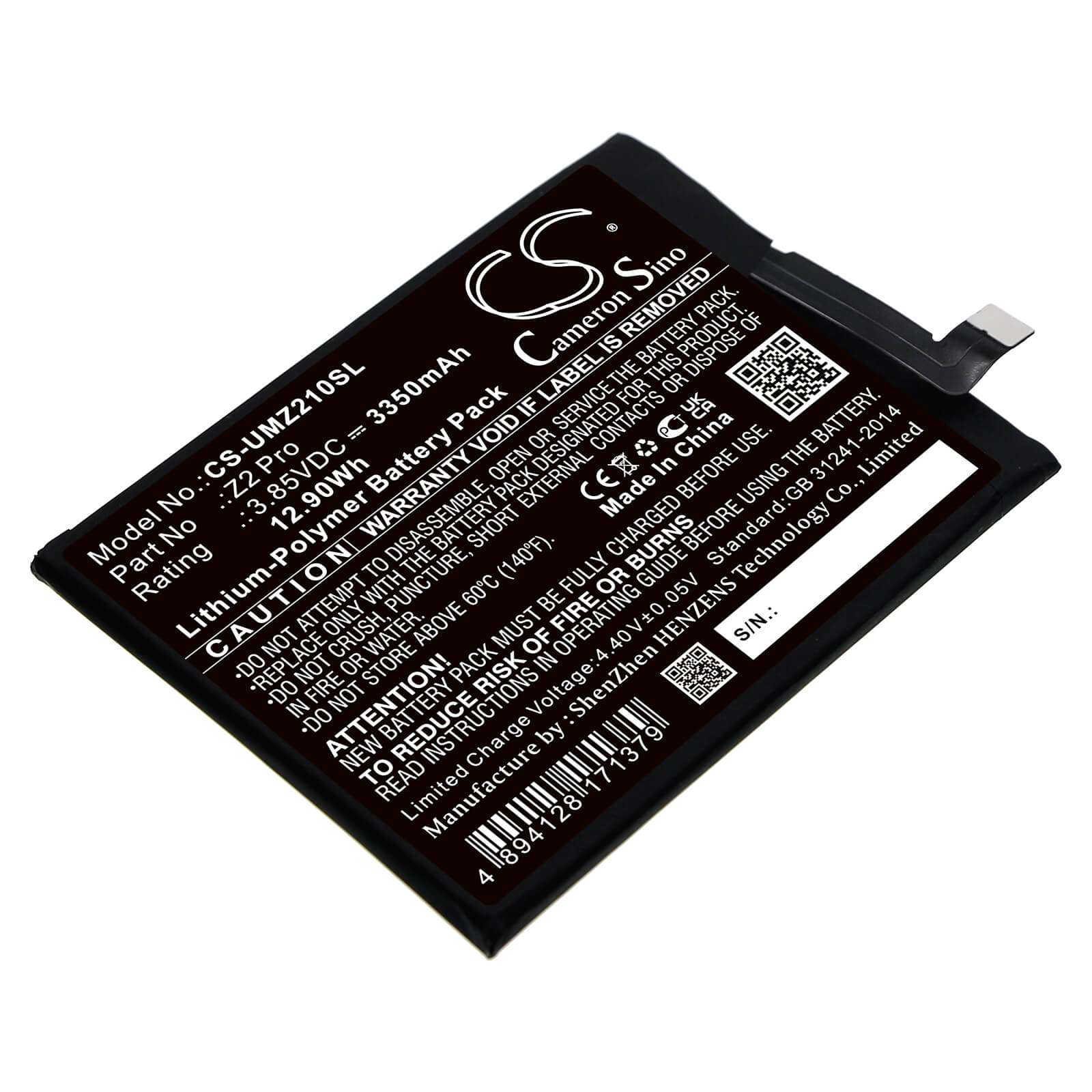 Li-Polymer Battery fits Umi, Umidigi Z2 Pro 3.85V, 3350mAh / 12.90Wh Mobile & SmartPhone Cameron Sino Technology Limited