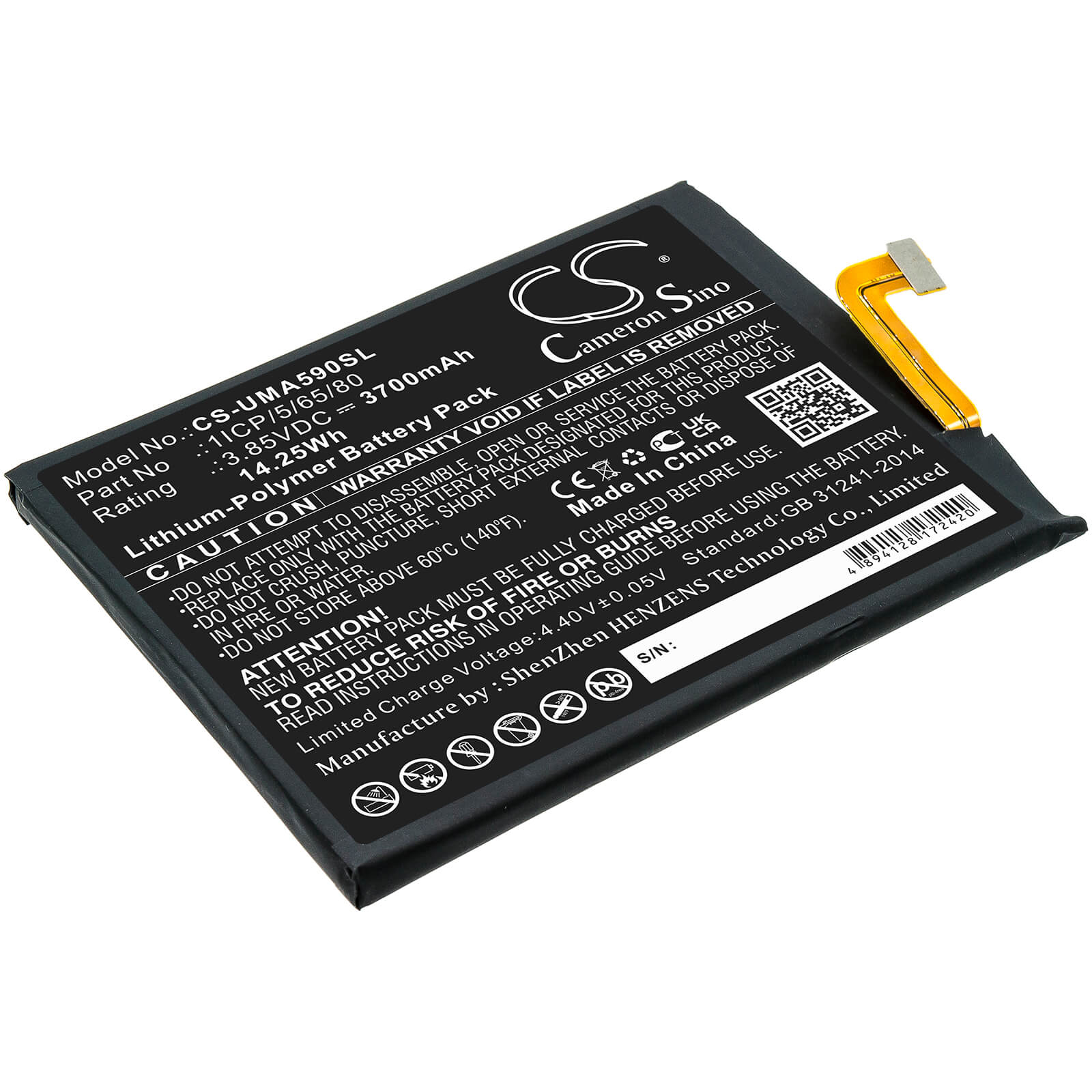 Li-Polymer Battery fits Umi, Umidigi A9 Pro 3.85V, 3700mAh / 14.25Wh Mobile & SmartPhone Cameron Sino Technology Limited