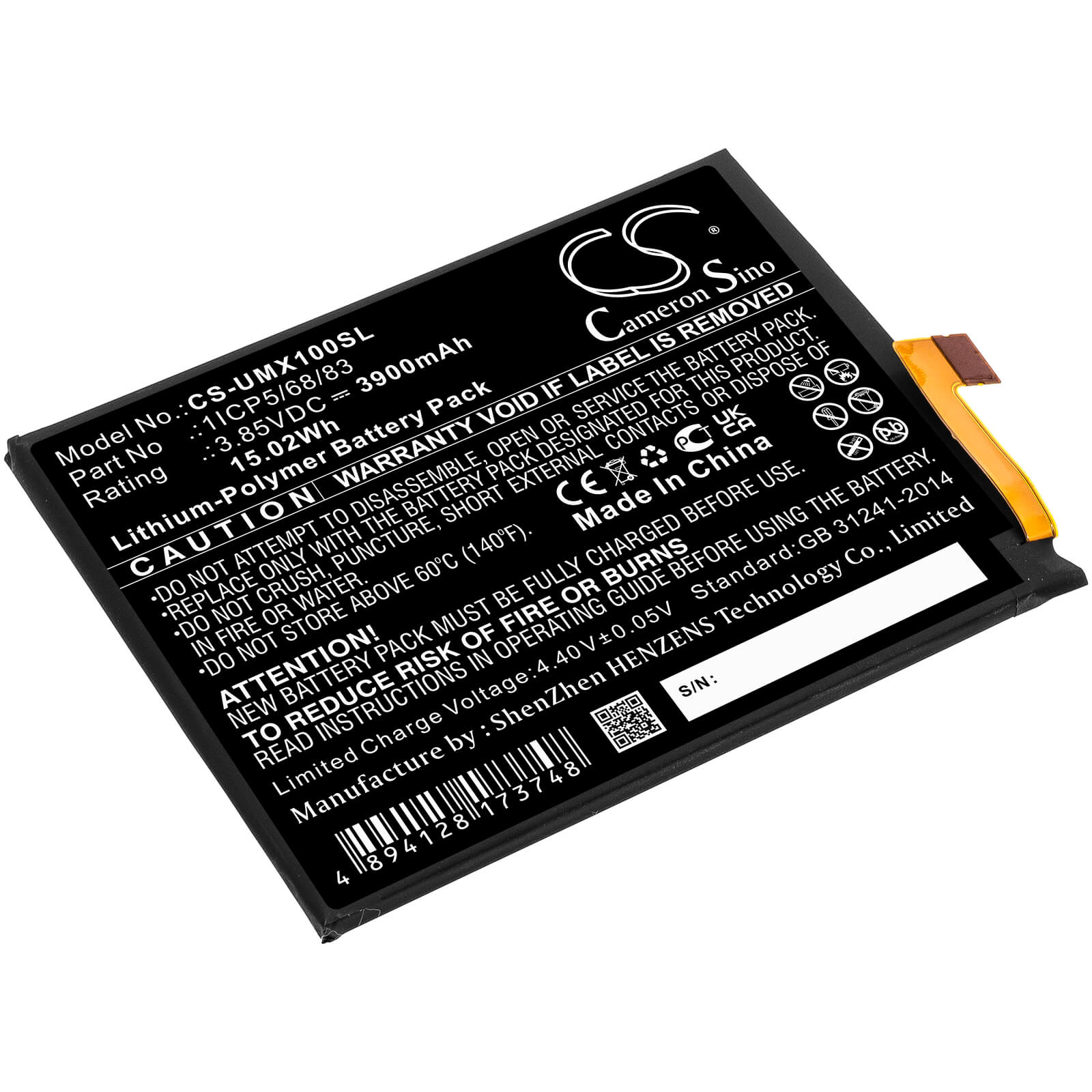 Li-Polymer Battery fits Umi, Umidigi X 3.85V, 3900mAh / 15.02Wh Mobile & SmartPhone Cameron Sino Technology Limited