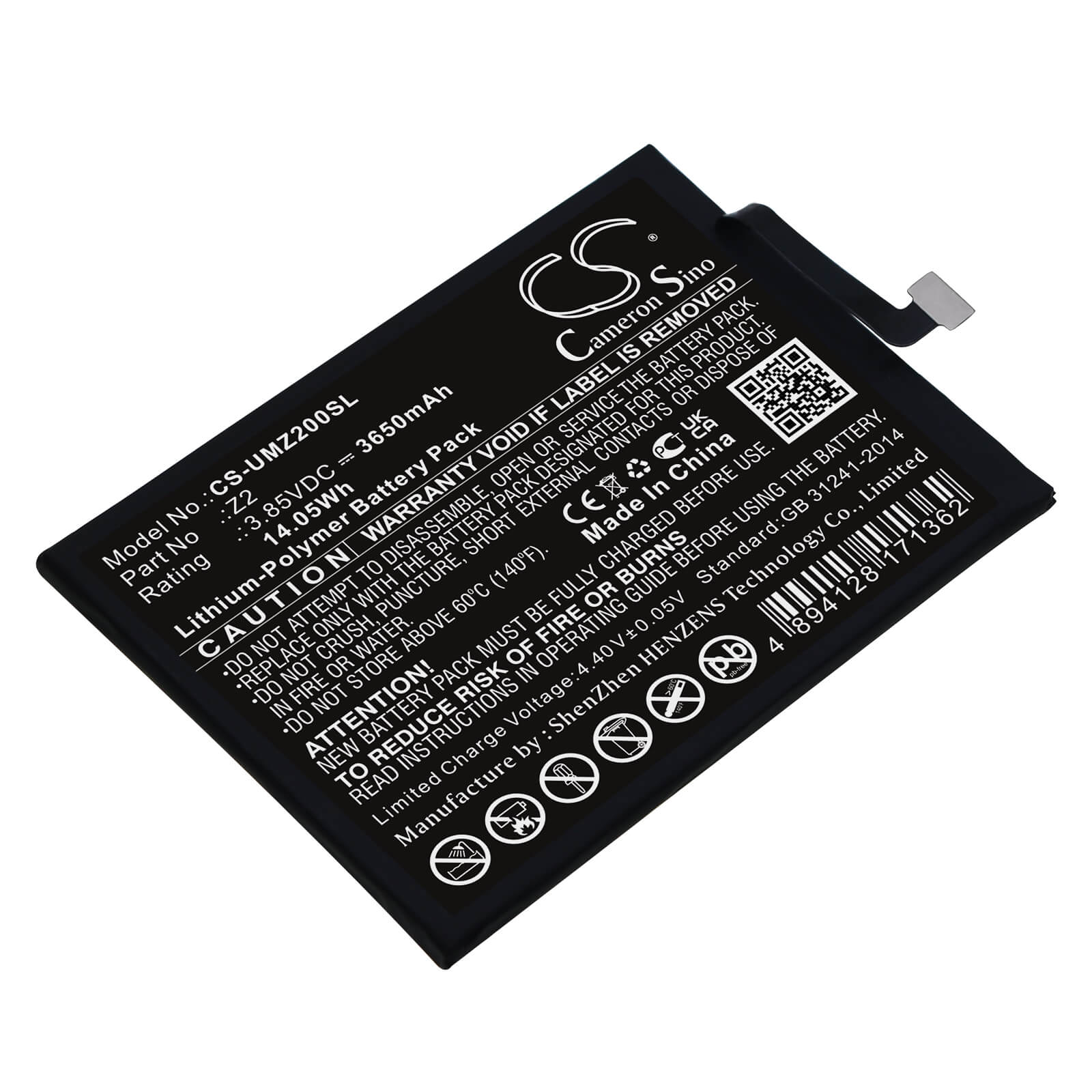Li-Polymer Battery fits Umi, Umidigi Z2 3.85V, 3650mAh / 14.05Wh Mobile & SmartPhone Cameron Sino Technology Limited