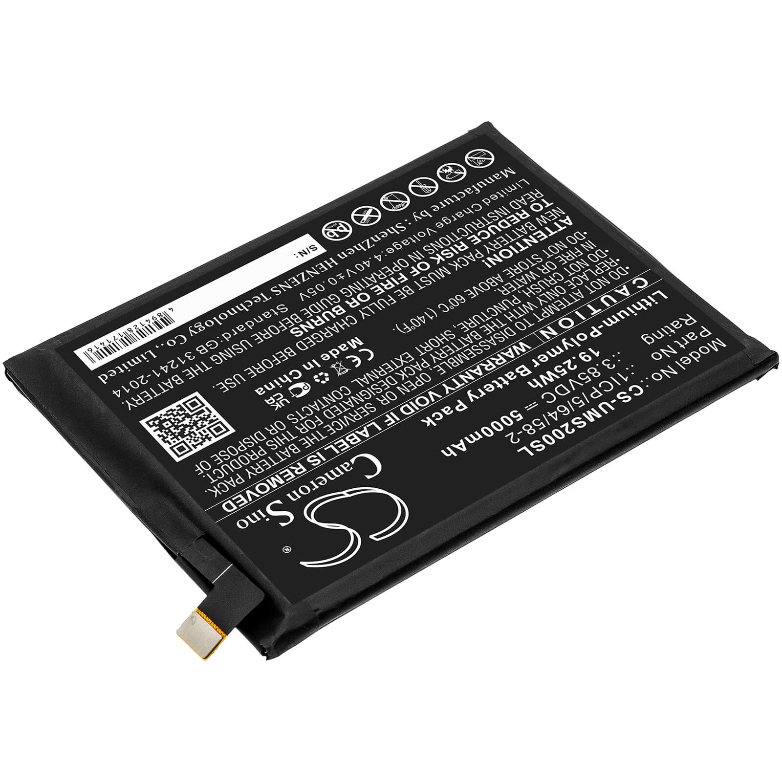 Li-Polymer Battery fits Umi, Umidigi S2 3.85V, 5000mAh / 19.25Wh Mobile & SmartPhone Cameron Sino Technology Limited