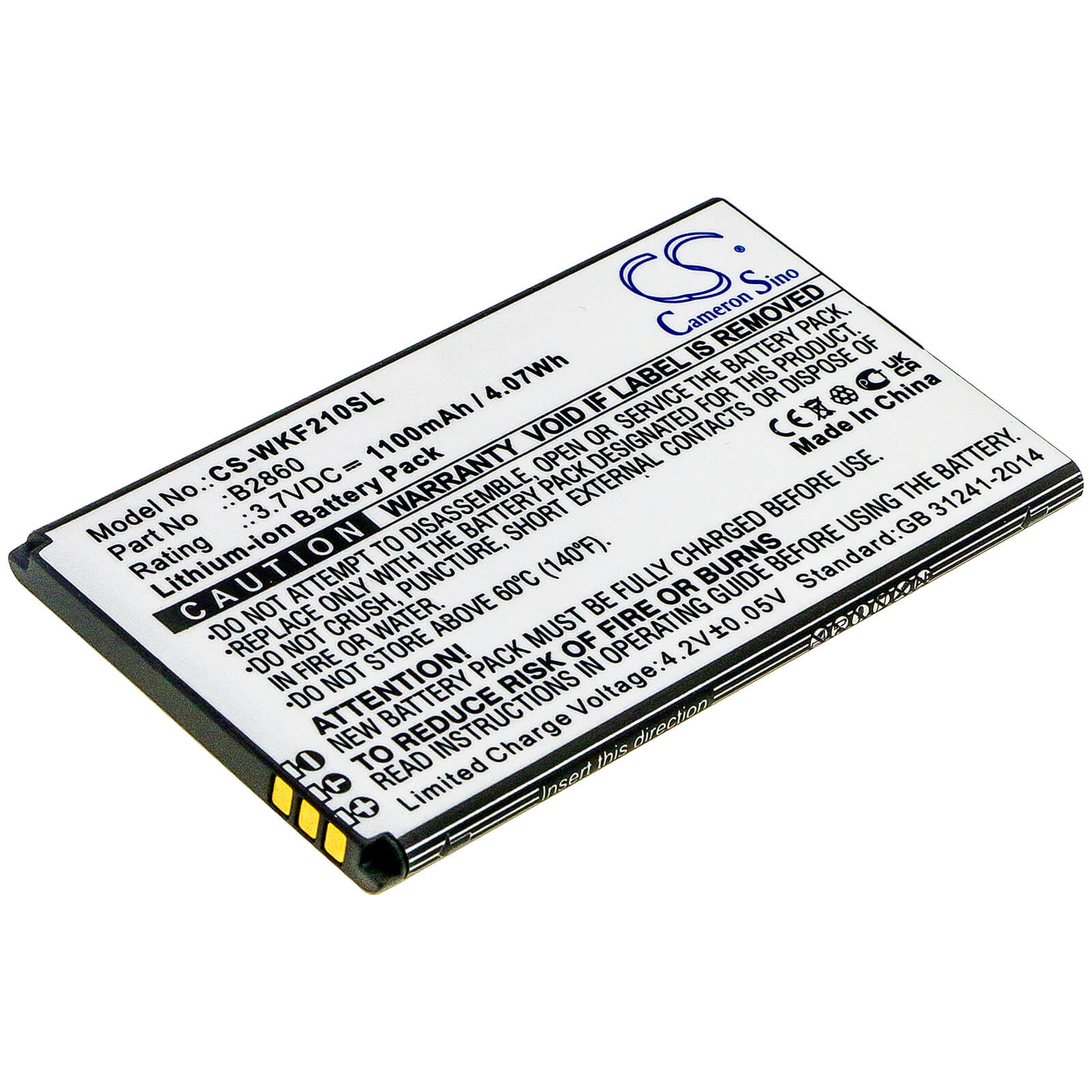 Li-ion Battery fits Wiko, F200 3.7V, 1100mAh / 4.07Wh Mobile & SmartPhone Cameron Sino Technology Limited