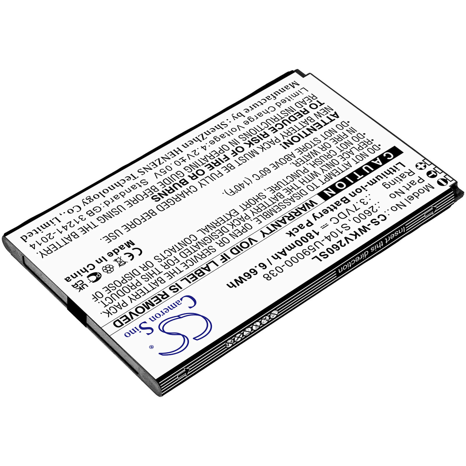 Li-ion Battery fits Wiko, Sunny 2 Plus, V2600 3.7V, 1800mAh / 6.66Wh Mobile & SmartPhone Cameron Sino Technology Limited