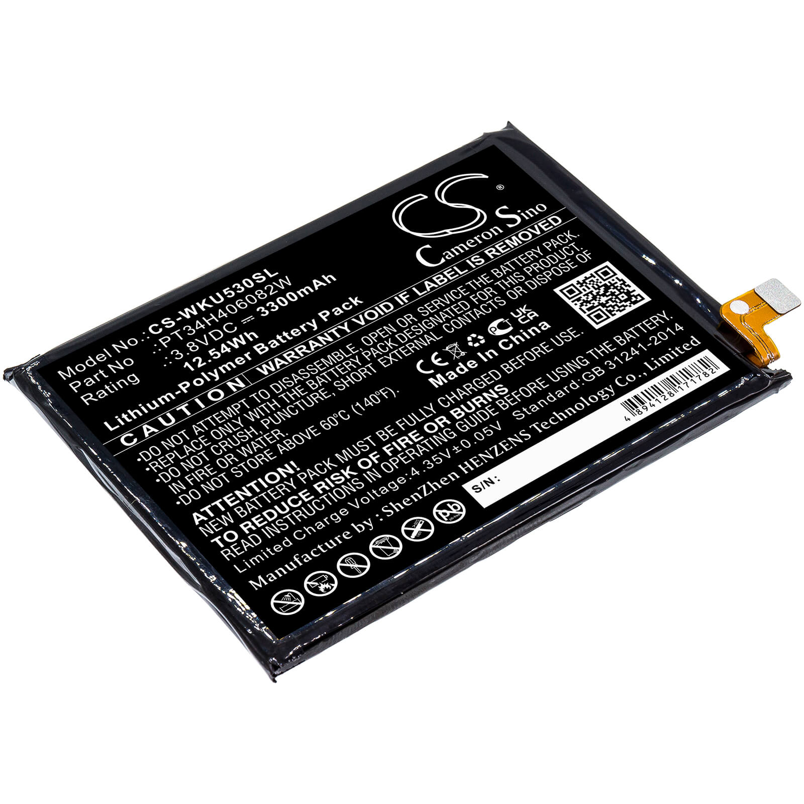 Li-Polymer Battery fits Wiko, Ride 3 3.8V, 3300mAh / 12.54Wh Mobile & SmartPhone Cameron Sino Technology Limited