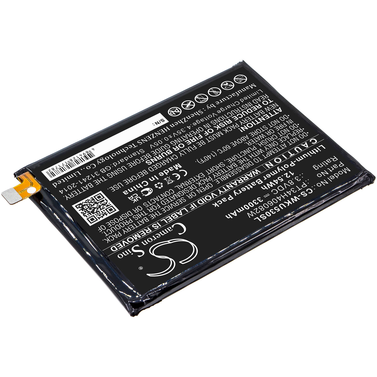 Li-Polymer Battery fits Wiko, Ride 3 3.8V, 3300mAh / 12.54Wh Mobile & SmartPhone Cameron Sino Technology Limited