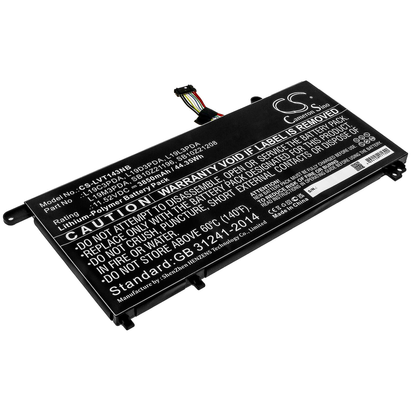 Li-Polymer Battery fits Lenovo, Fru Tp1415 Lg, Thinkbook 14 G2 Itl 11.52V, 3850mAh / 44.35Wh Notebook & Laptop Cameron Sino Technology Limited