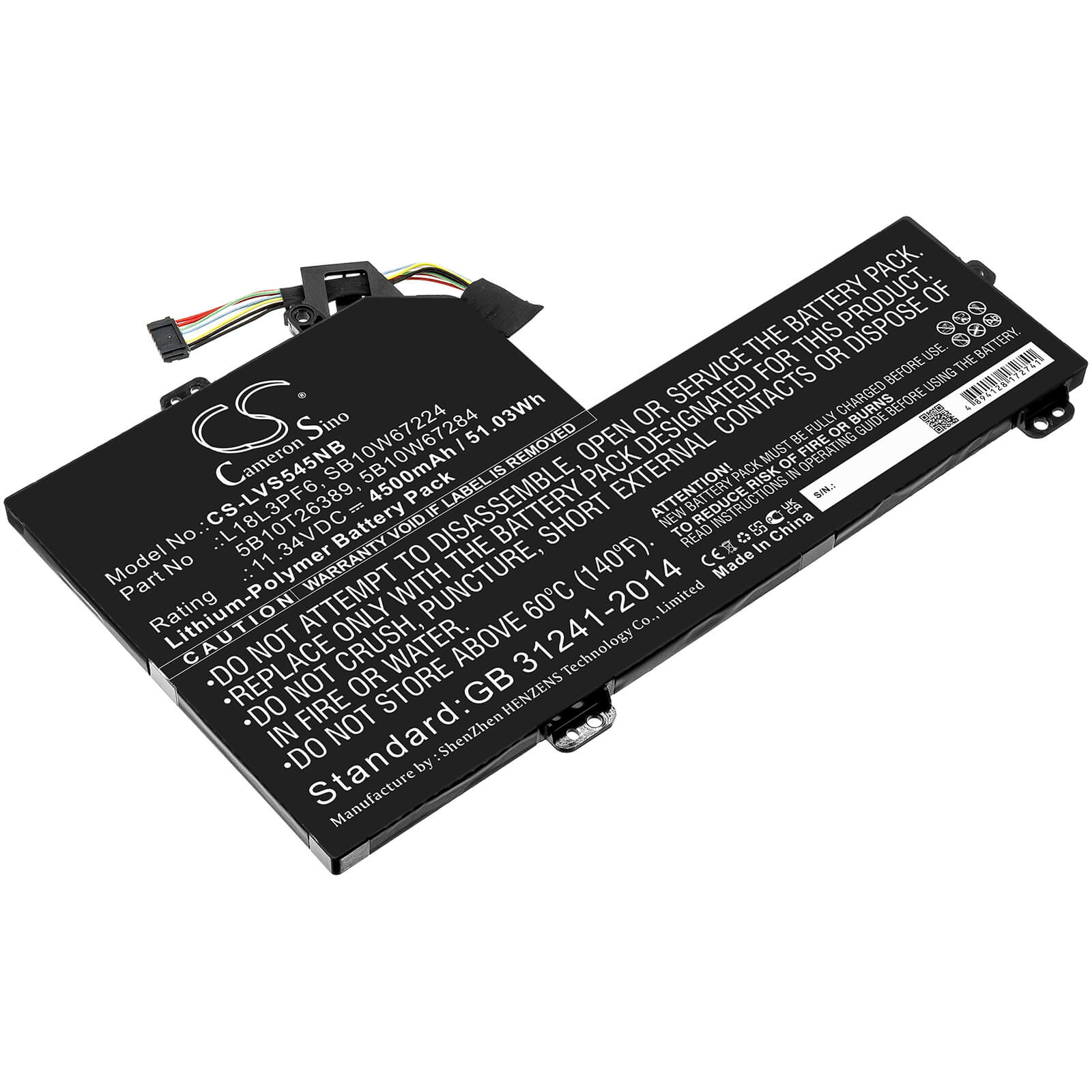 Li-Polymer Battery fits Lenovo, Ideapad S540-15iwl, Ideapad S540-15iwl Gtx 11.34V, 4500mAh / 51.03Wh Notebook & Laptop Cameron Sino Technology Limited