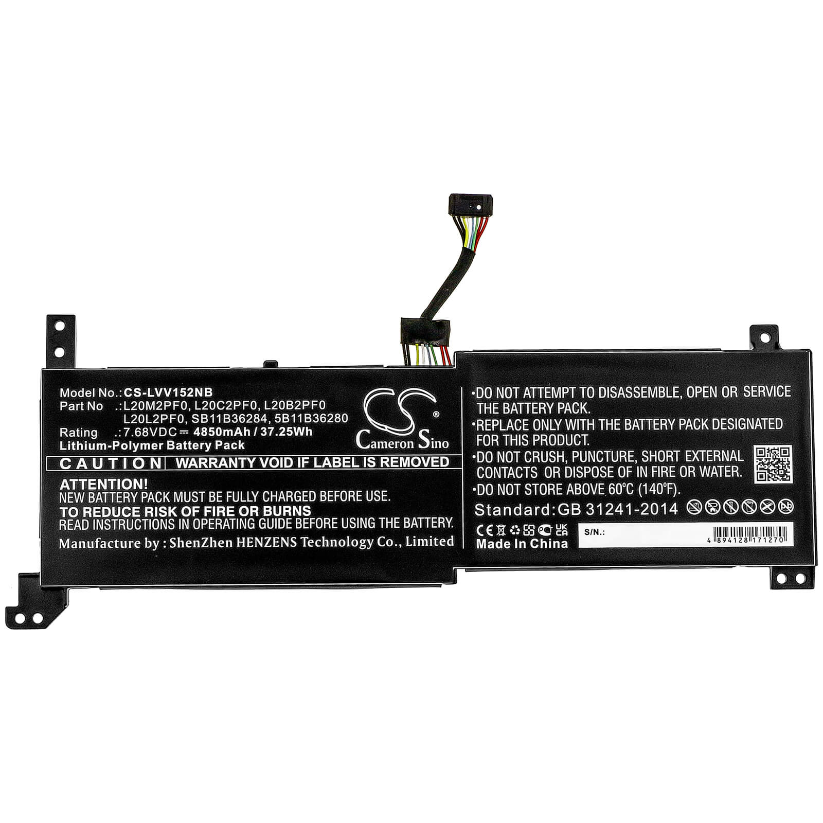 Li-Polymer Battery fits Lenovo, Ideapad 3 14alc6, Ideapad 3 14itl6 7.68V, 4850mAh / 37.25Wh Notebook & Laptop Cameron Sino Technology Limited