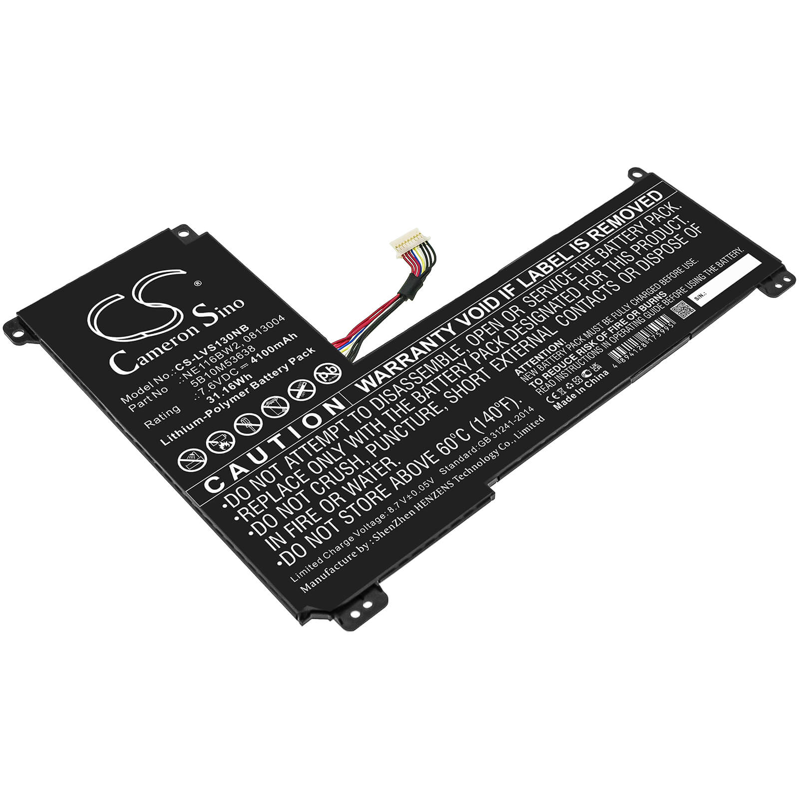 Li-Polymer Battery fits Lenovo, Ideapad 110s-11ibr, Ideapad 110s-11ibr (80wg) Seri 7.6V, 4100mAh / 31.16Wh Cameron Sino Technology Limited