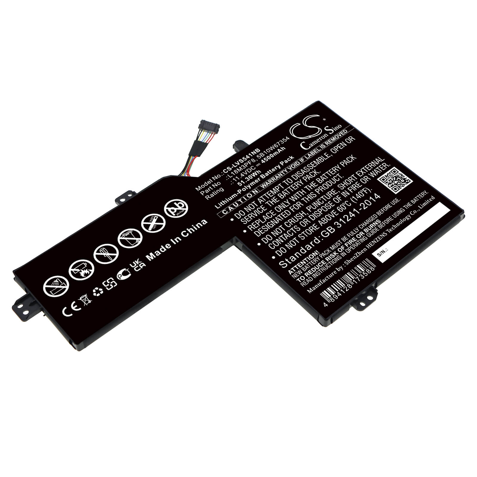 Li-Polymer Battery fits Lenovo, Ideapad S540 15, Ideapad S540-15iml 11.4V, 4500mAh / 51.30Wh Notebook & Laptop Cameron Sino Technology Limited