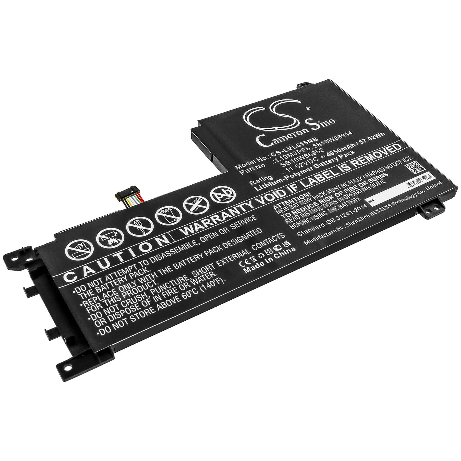 Li-Polymer Battery fits Lenovo, Ideapad 5-15iil05, Ideapad 5-15iil05 81y 11.52V, 4950mAh / 57.02Wh Notebook & Laptop Cameron Sino Technology Limited