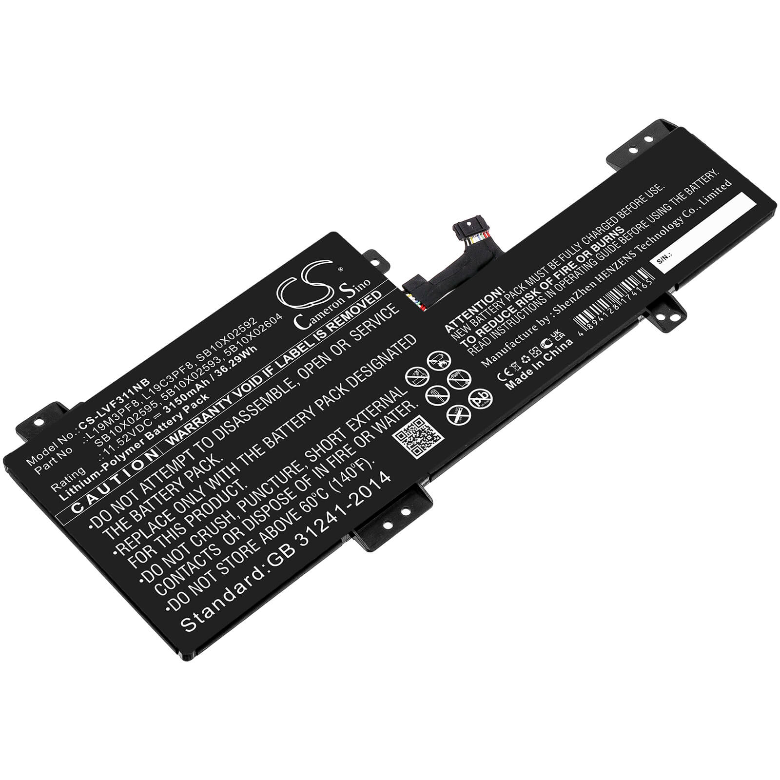 Li-Polymer Battery fits Lenovo, Flex 3-11igl05 82b2000xau, Flex 3-11igl05 82b2000yau 11.52V, 3150mAh / 36.29Wh Notebook & Laptop Cameron Sino Technology Limited