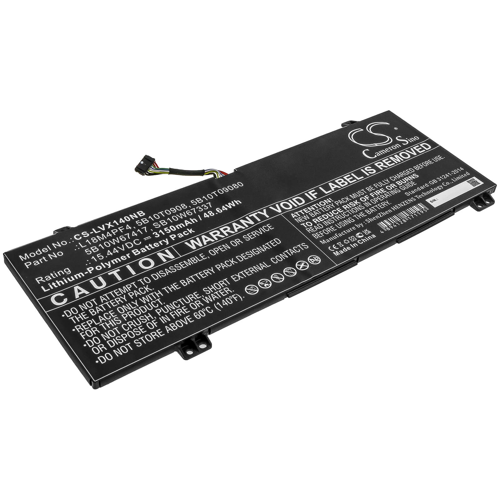 Li-Polymer Battery fits Lenovo, Ideapad S540-14api, Ideapad S540-14iwl 15.44V, 3150mAh / 48.64Wh Notebook & Laptop Cameron Sino Technology Limited