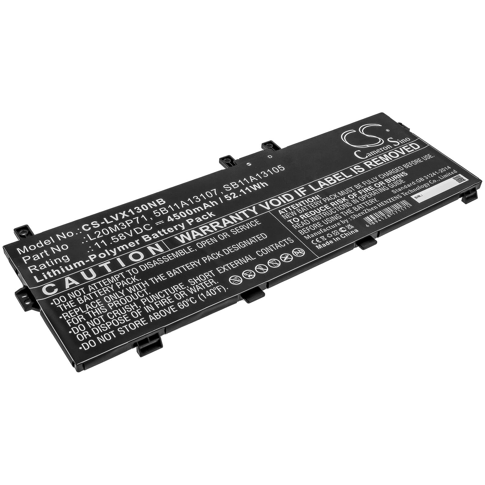 Li-Polymer Battery fits Lenovo, Thinkpad X13 Yoga G2, Thinkpad X13 Yoga G2 20w80007z 11.58V, 4500mAh / 52.11Wh Notebook & Laptop Cameron Sino Technology Limited