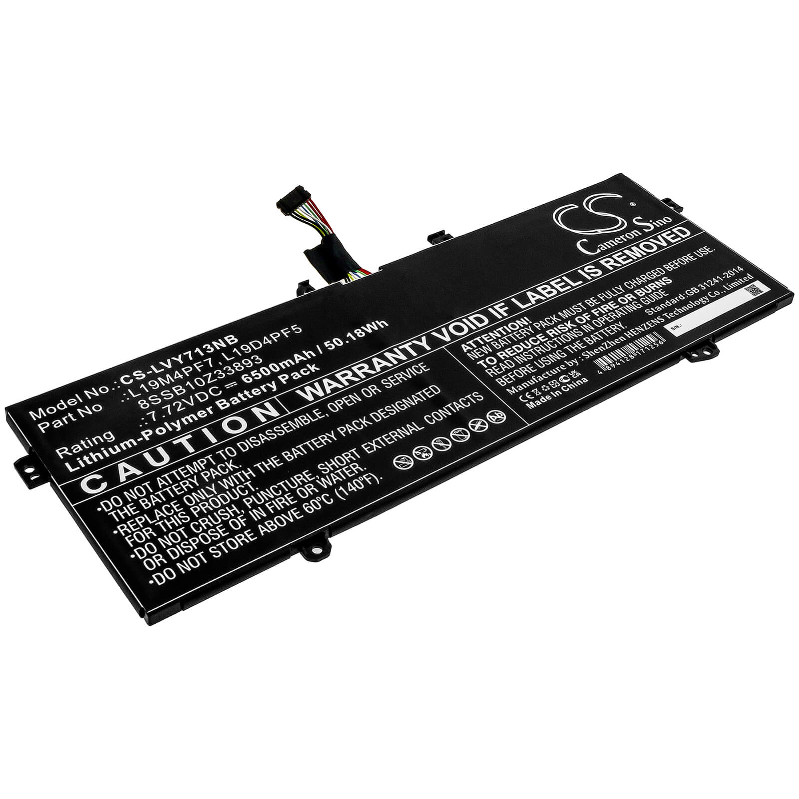 Li-Polymer Battery fits Lenovo, Yoga 13s 2021, Yoga Slim 7-13acn05 7.72V, 6500mAh / 50.18Wh Notebook & Laptop Cameron Sino Technology Limited
