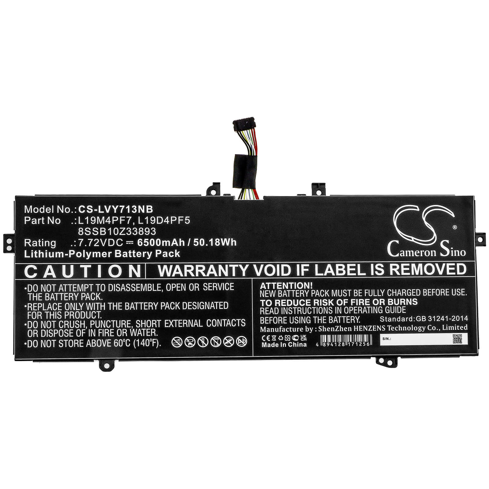Li-Polymer Battery fits Lenovo, Yoga 13s 2021, Yoga Slim 7-13acn05 7.72V, 6500mAh / 50.18Wh Notebook & Laptop Cameron Sino Technology Limited
