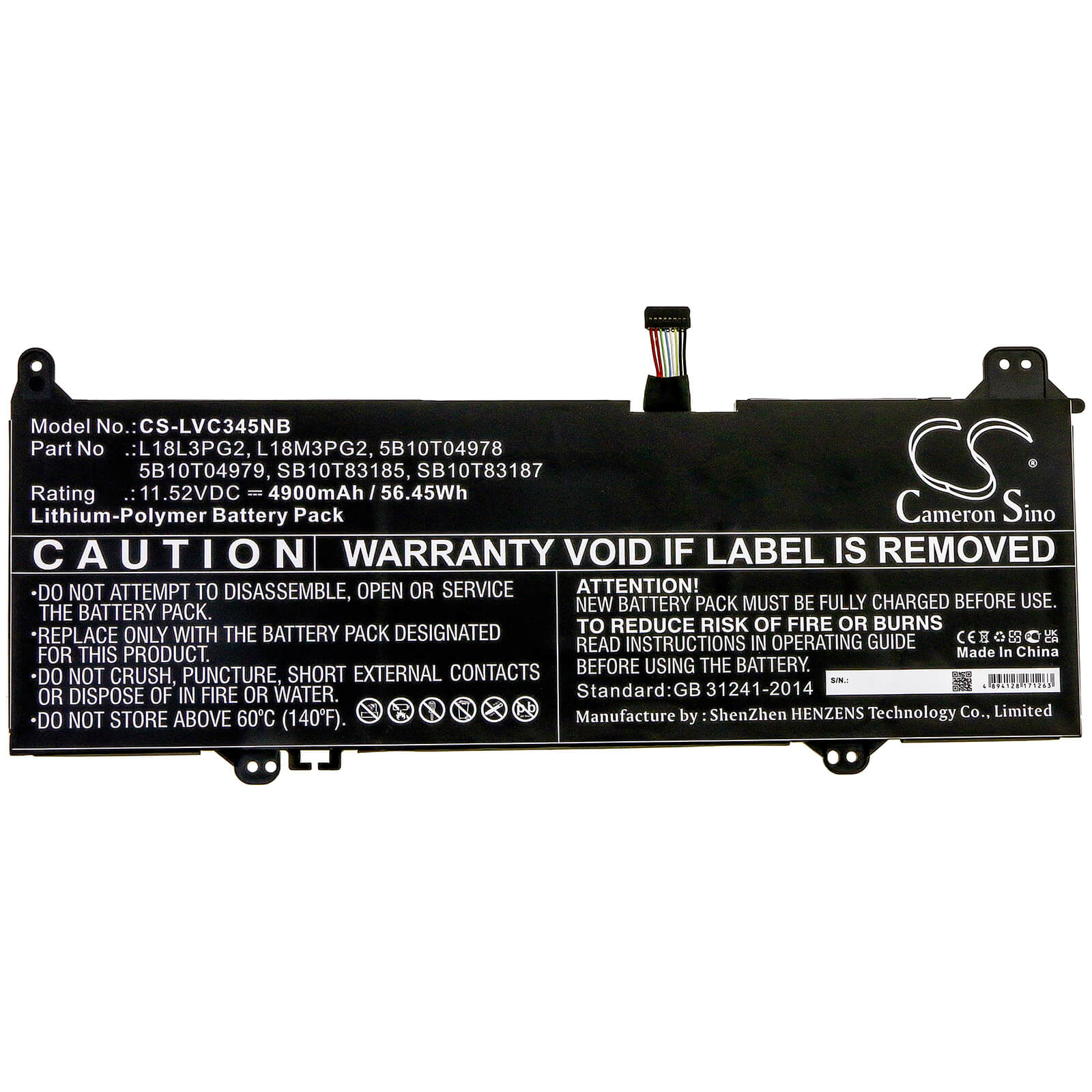 Li-Polymer Battery fits Lenovo, 14e Chromebook 81mh000yau, 14e Chromebook 81mh0011au 11.52V, 4900mAh / 56.45Wh Notebook & Laptop Cameron Sino Technology Limited