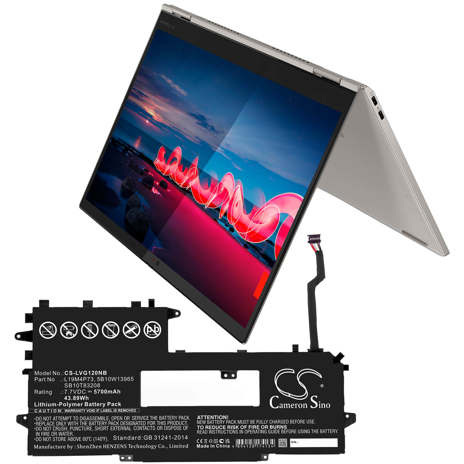 Li-Polymer Battery fits Lenovo, Thinkpad X1 Titanium Yoga G1 2, Thinkpad X1 Titanium Yoga G1-2 7.7V, 5700mAh / 43.89Wh Notebook & Laptop Cameron Sino Technology Limited