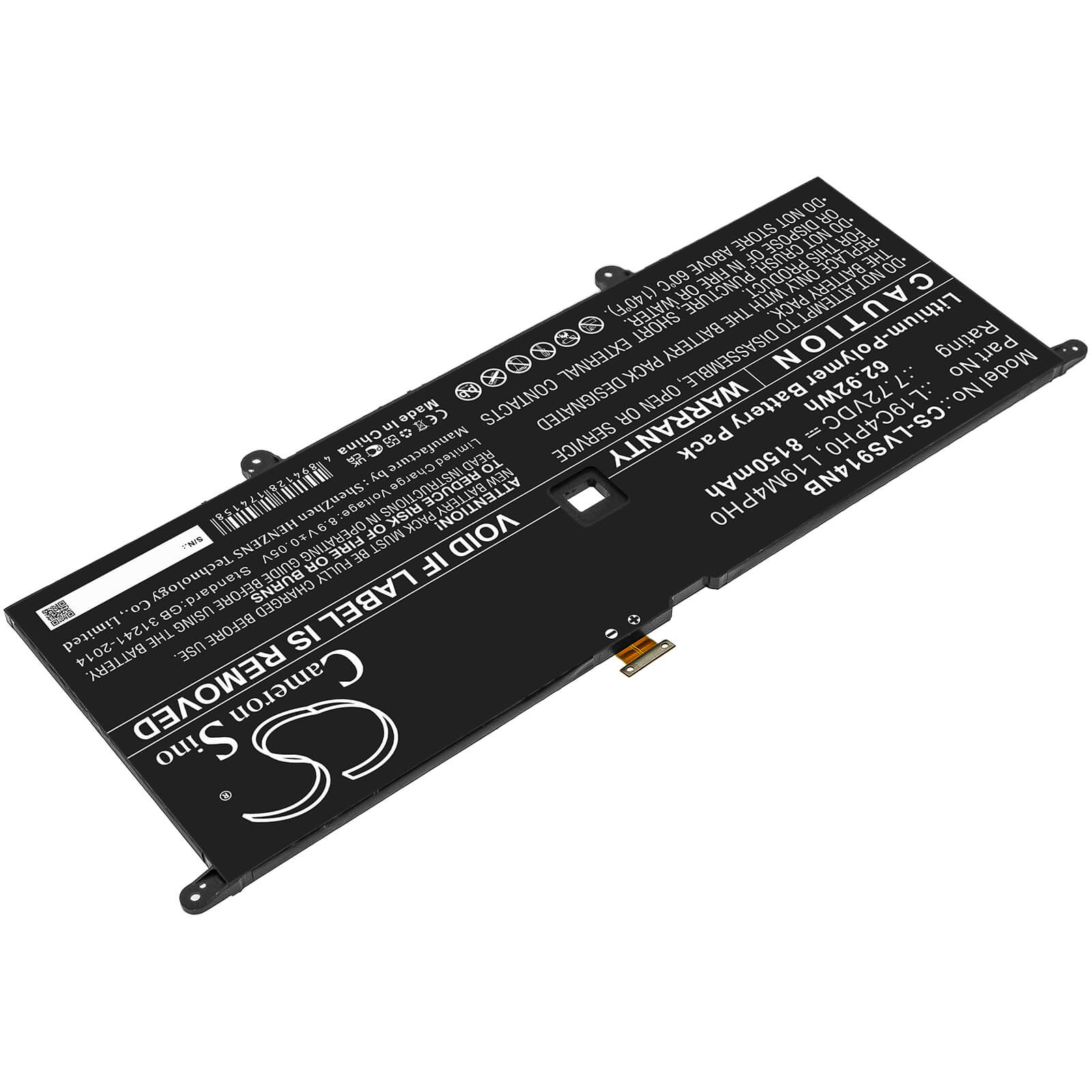 Li-Polymer Battery fits Lenovo, Yoga Slim 9 14itl5 82d10000uk, Yoga Slim 9 14itl5 82d10001uk 7.72V, 8150mAh / 62.92Wh Notebook & Laptop Cameron Sino Technology Limited