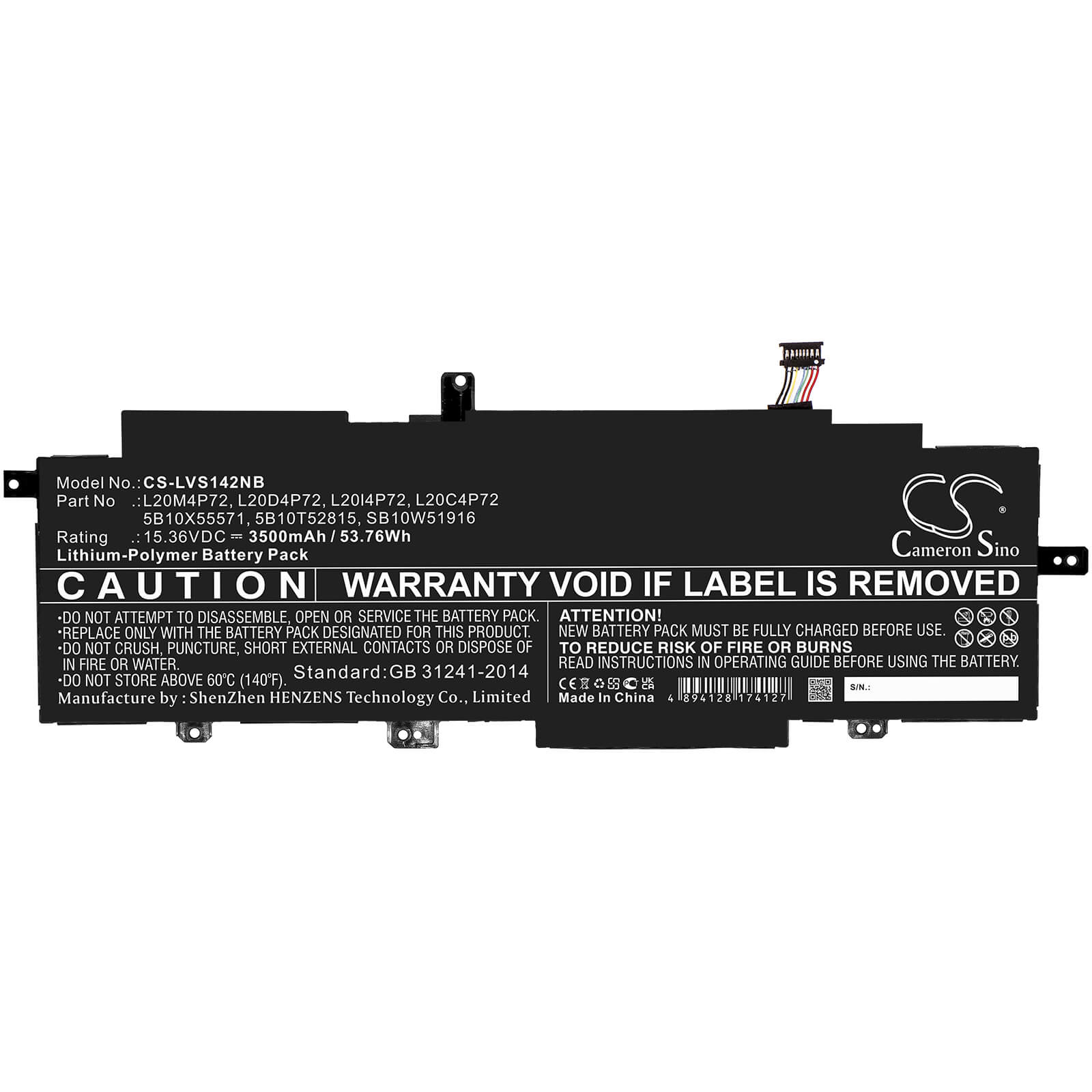 Li-Polymer Battery fits Lenovo, 20wm00avhh, 20wm00ayhh 15.36V, 3500mAh / 53.76Wh Notebook & Laptop Cameron Sino Technology Limited