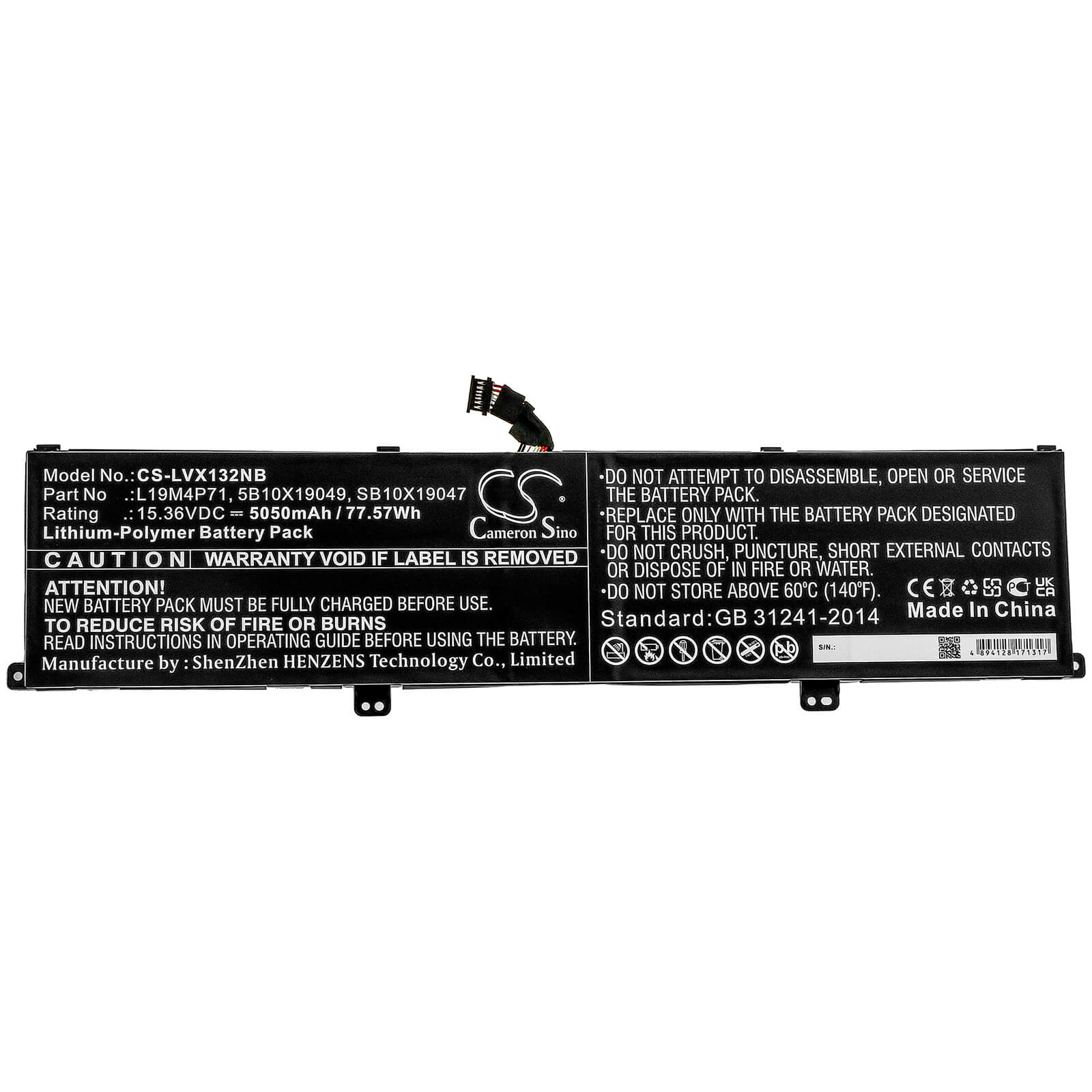 Li-Polymer Battery fits Lenovo, Thinkpad X1 Extreme Gen 3, Thinkpad X1 Extreme Gen 3 20tk 15.36V, 5050mAh / 77.57Wh Notebook & Laptop Cameron Sino Technology Limited
