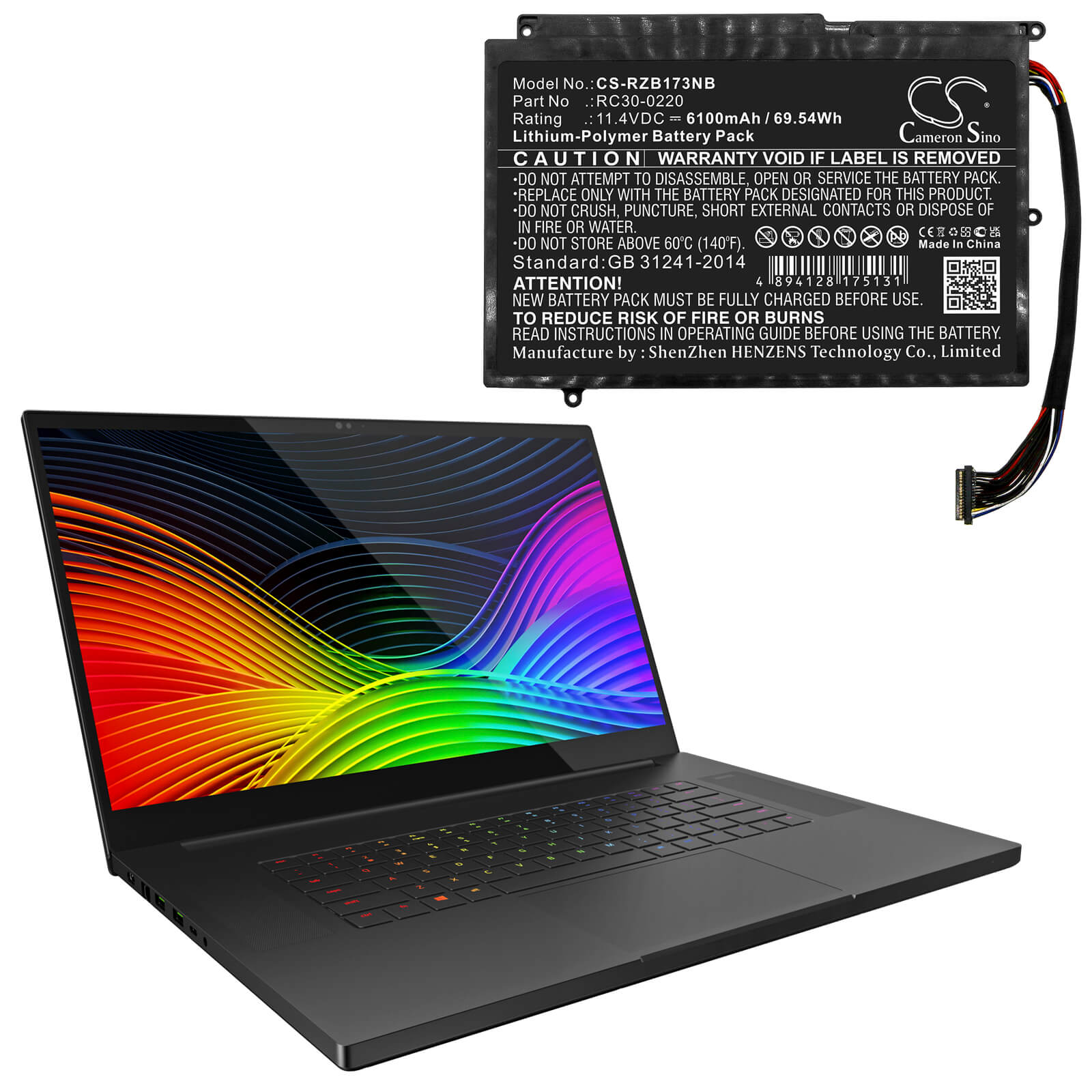 Li-Polymer Battery fits Razer, Blade Pro 17 2019 4k Uhd, Blade Pro 17 2019 Full Hd 11.4V, 6100mAh / 69.54Wh Notebook & Laptop Cameron Sino Technology Limited